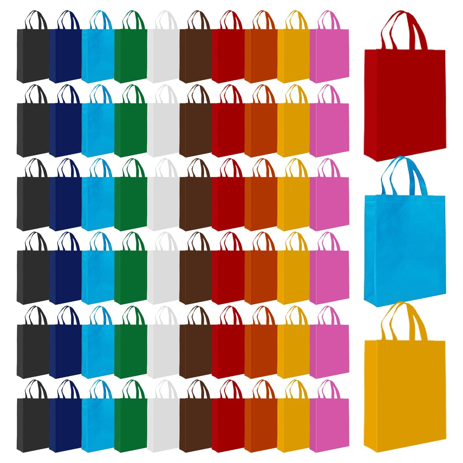 60 Pack Non-Woven Tote Bags Reusable Grocery Gift Bags 14″x10″ Multicolor