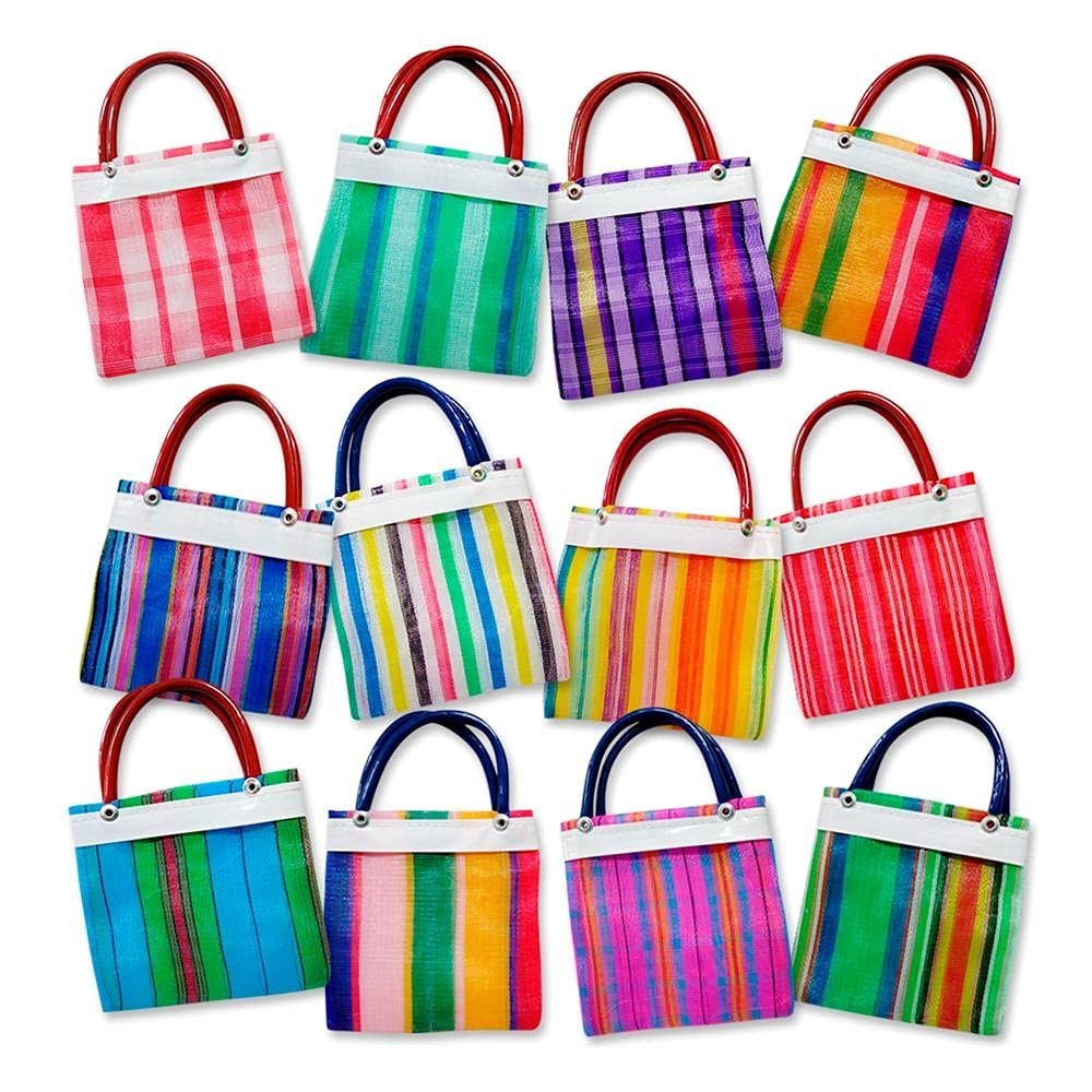 24 Mini Mexican Tote Mercado Bags 5 Inch By 5 Inch Assorted Colors Small Mexican