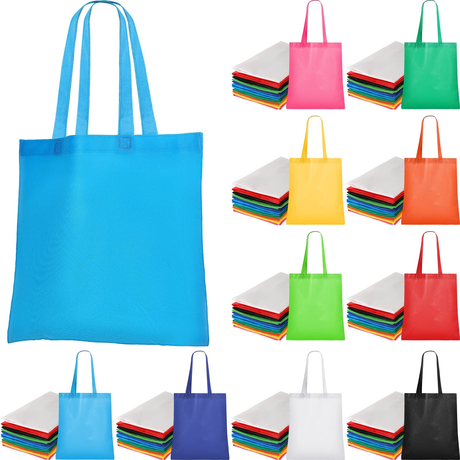 50 PCS Non Woven Bags Reusable Tote Bulk Grocery Gift Bright 13×15 Inch