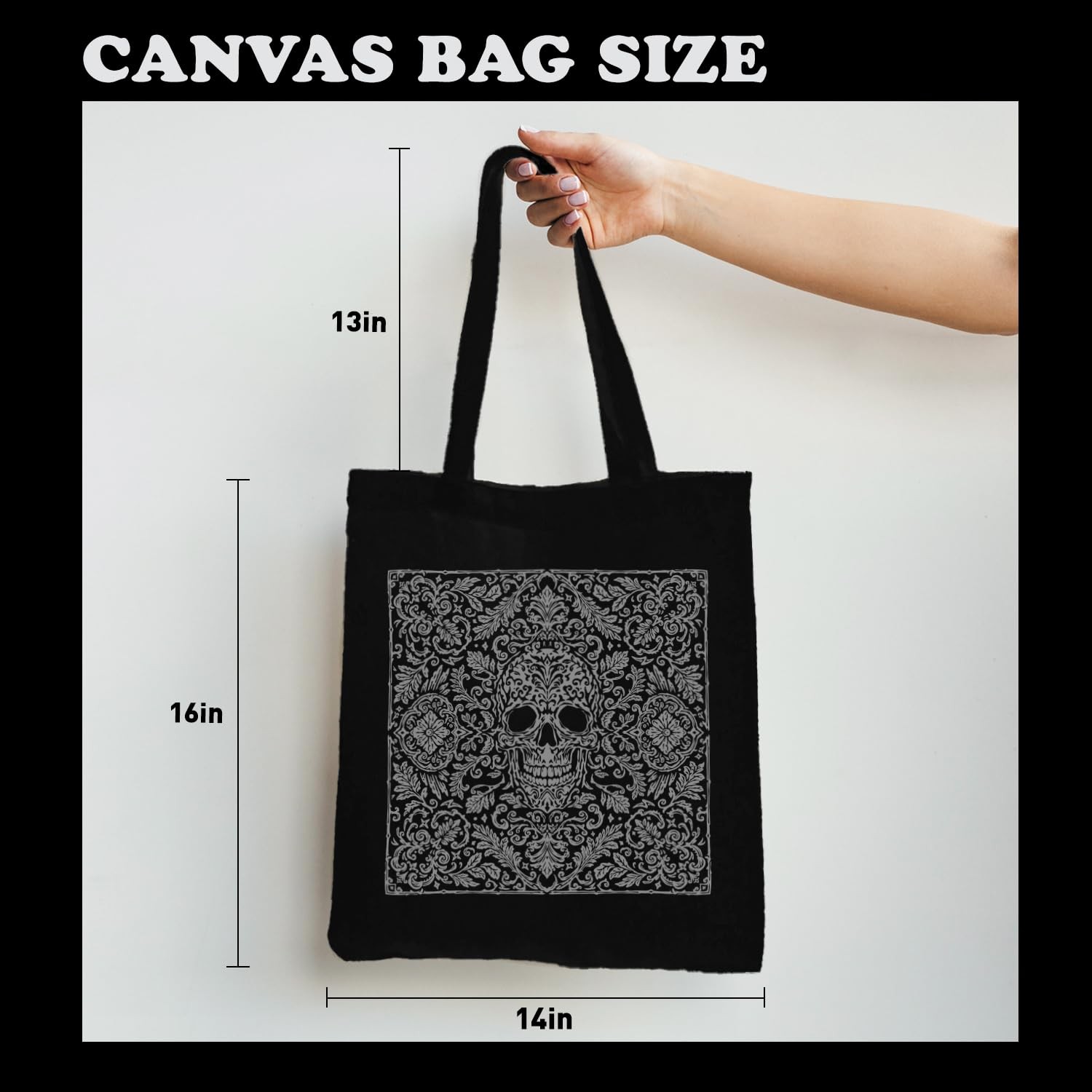 Aesthetic Canvas Tote Bag with Pattern for Women, Stylish Funny Goth Skeleton…