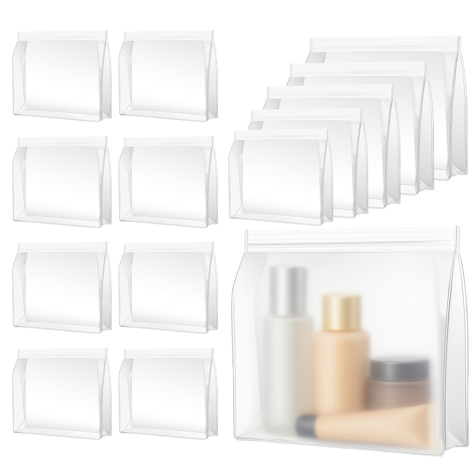30 Pack Clear Makeup Bag Assorted Sizes (6-11 x 5-8 x 1.5-2.8 In), Frosted