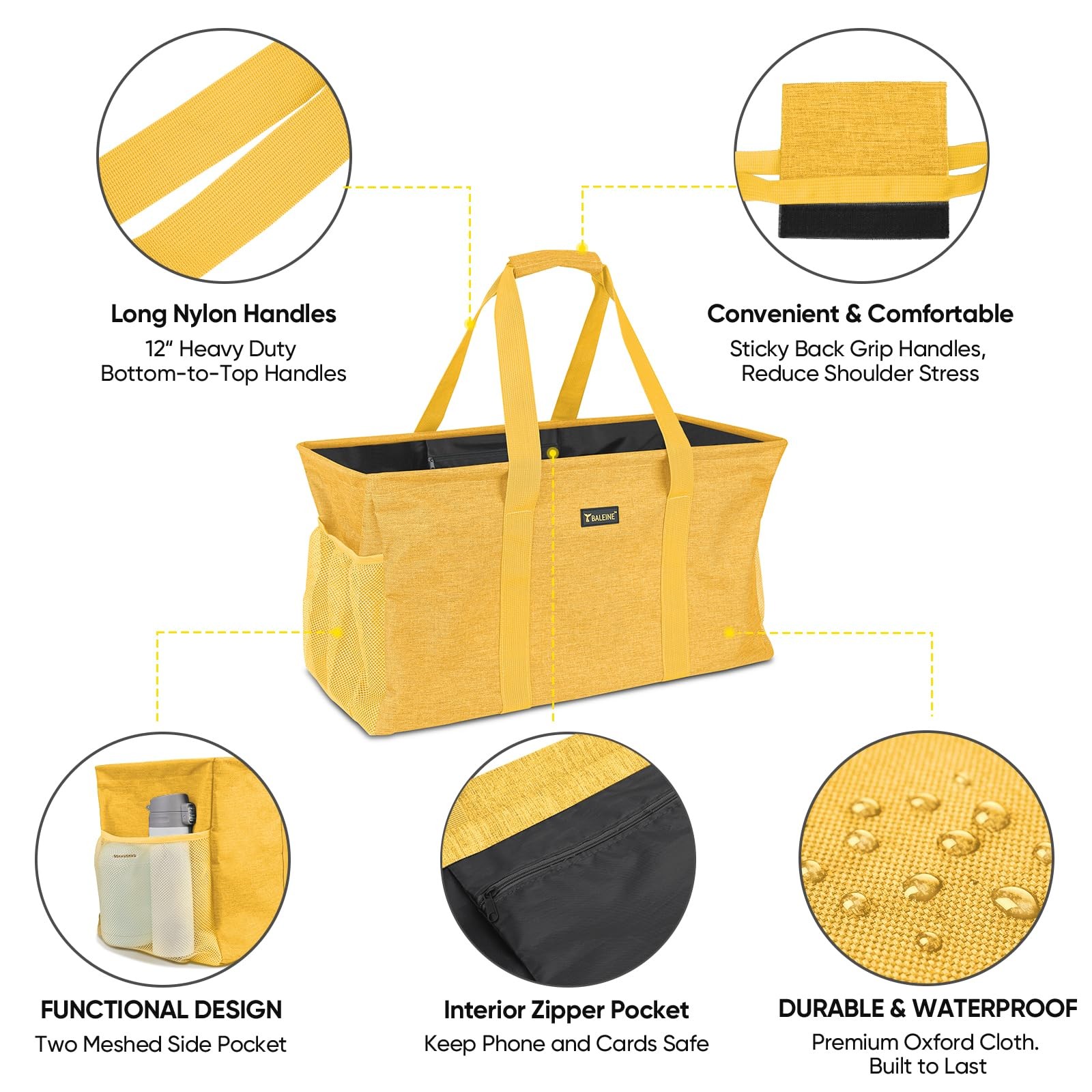 Yellow Extra Large Utility Tote Bag Reinforced Wire Frame 22x12x10 Inch Set