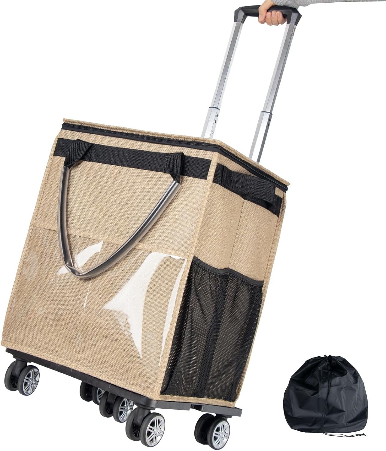 Reusable Grocery Bags on Wheels, Rolling Tote, Portable Shopping Cart for Grocer
