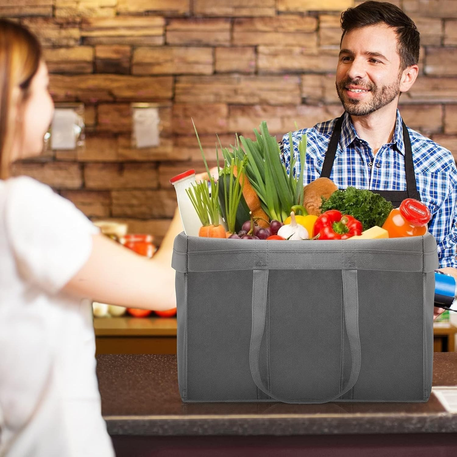 10 Pack Reusable Grocery Shopping Bags Foldable Large Tote Bags Grey Black Bulk