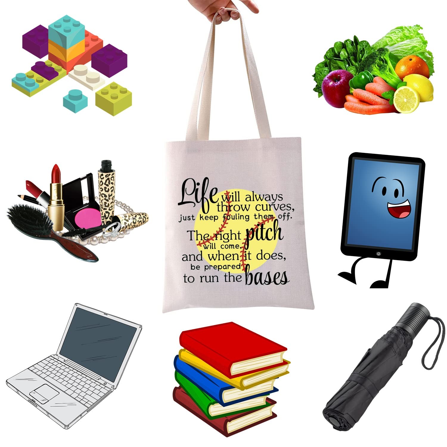 WCGXKO Softball Gift: Inspirational Player Theme 7 inches, Throw Curves tote