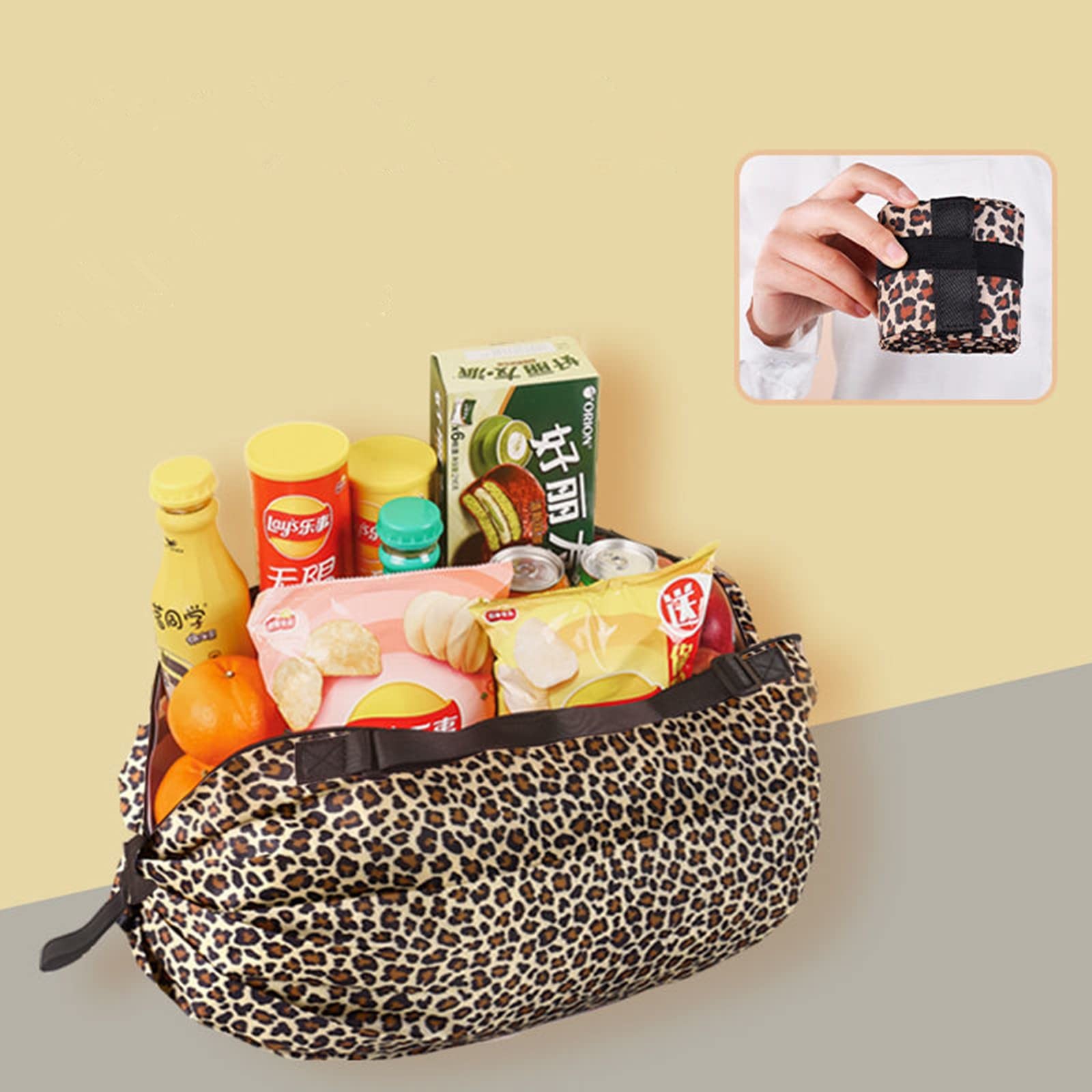 Portable Foldable Shopping Bag Multipurpose Travel Shoulder Bag Leopard