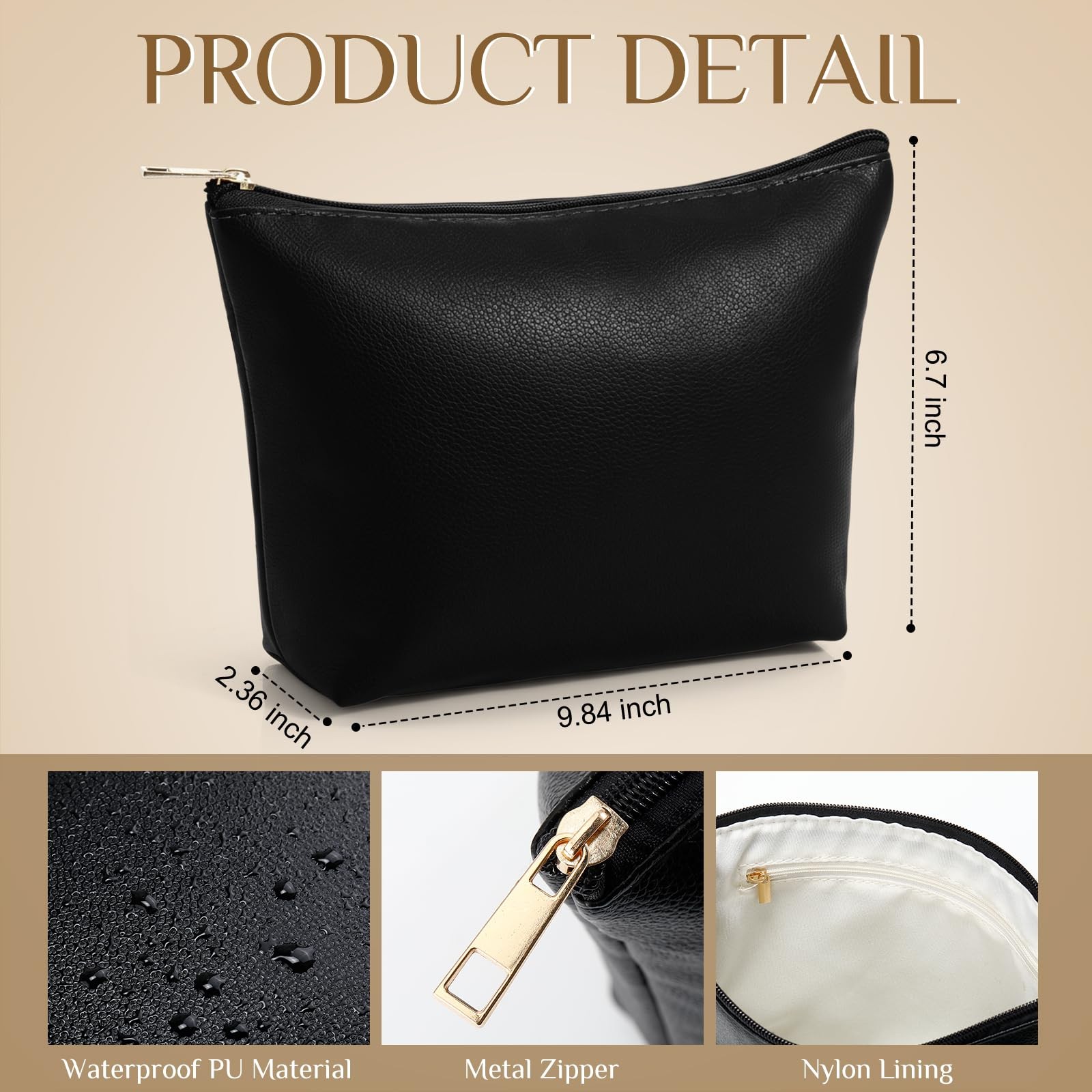 Kigeli PU Leather Makeup Bag for Women Gift 2.76 x 9.45 x 6.69 inches, Black
