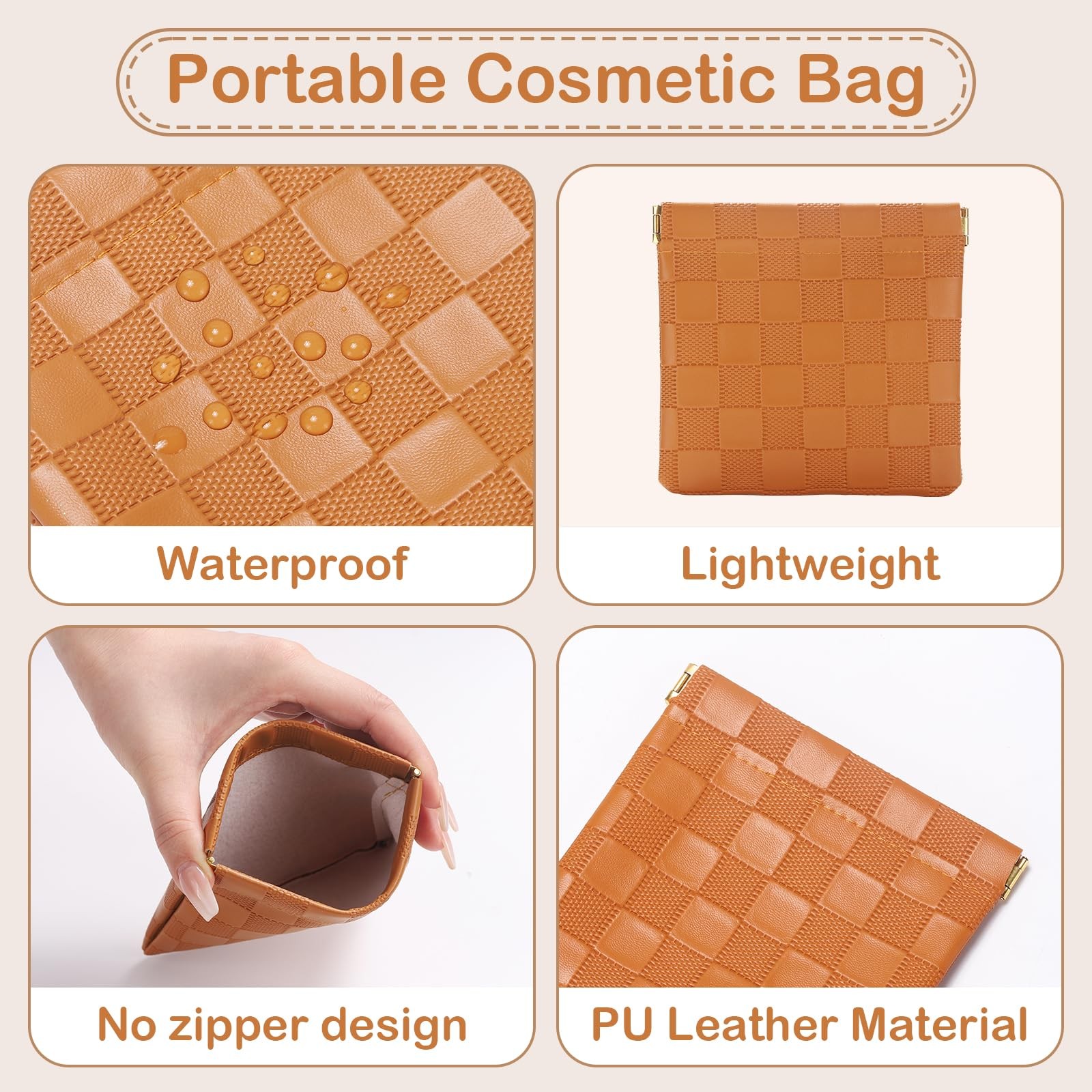 Sightor 2PCS Small Makeup Bag for Purse, Mini Cosmetic Brown, Beige