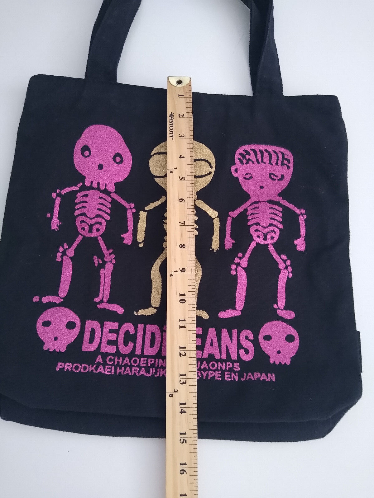 DECIDEIEANS Skeletons Sculls Useable Shopping Bag Black Zippered Multi-Pocket
