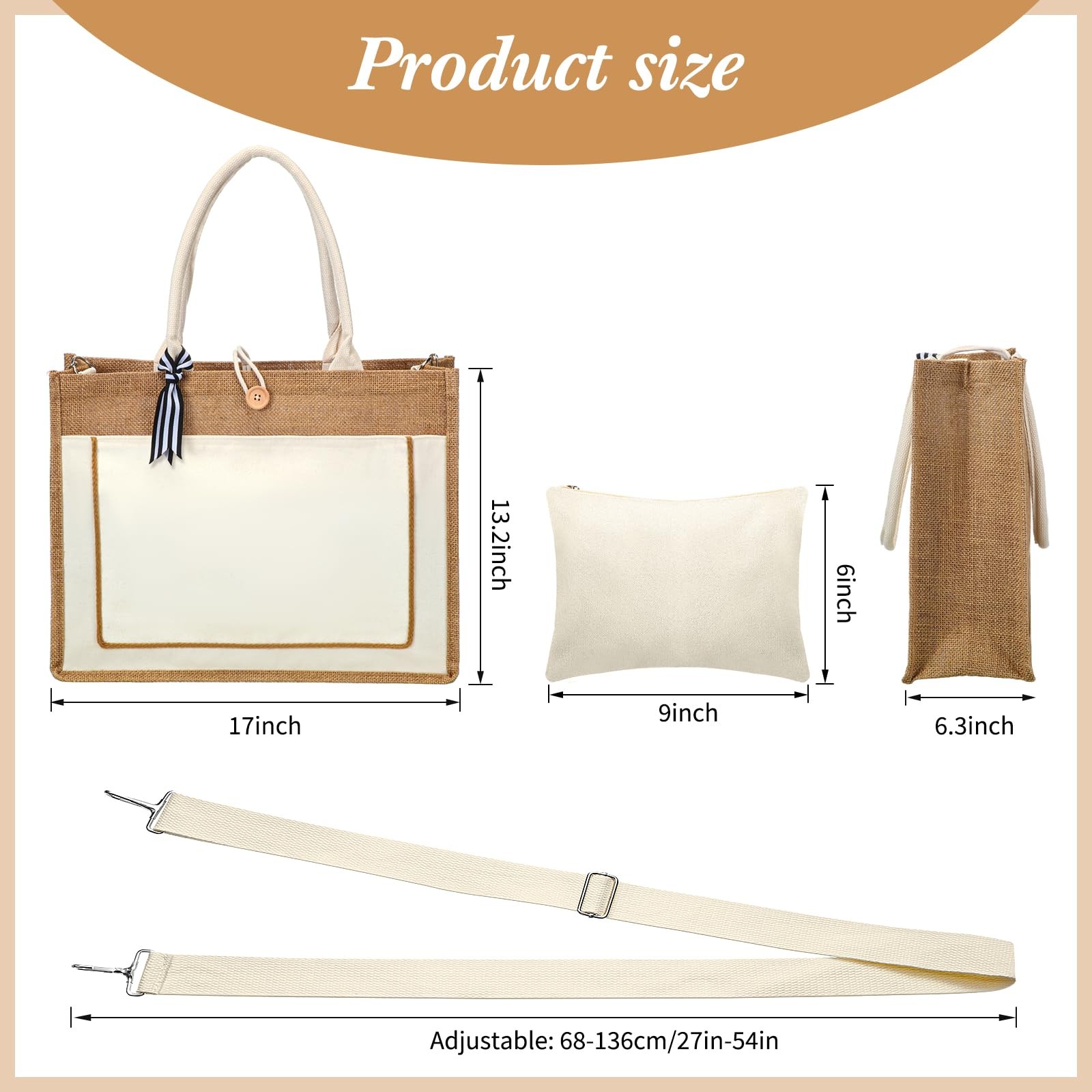 Sadnyy 16 Pcs Burlap Tote Bags Bulk Large Reusable Jute Tote Gift Bags 17 x 6…