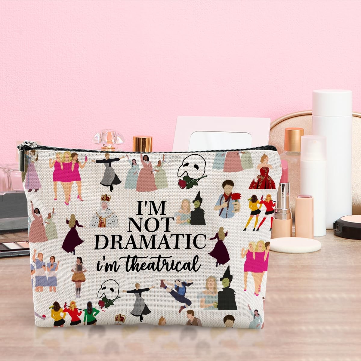 LONGXIN Musical Gift Theatre Cosmetic Make up Bag Music Lover Gifts for Beige