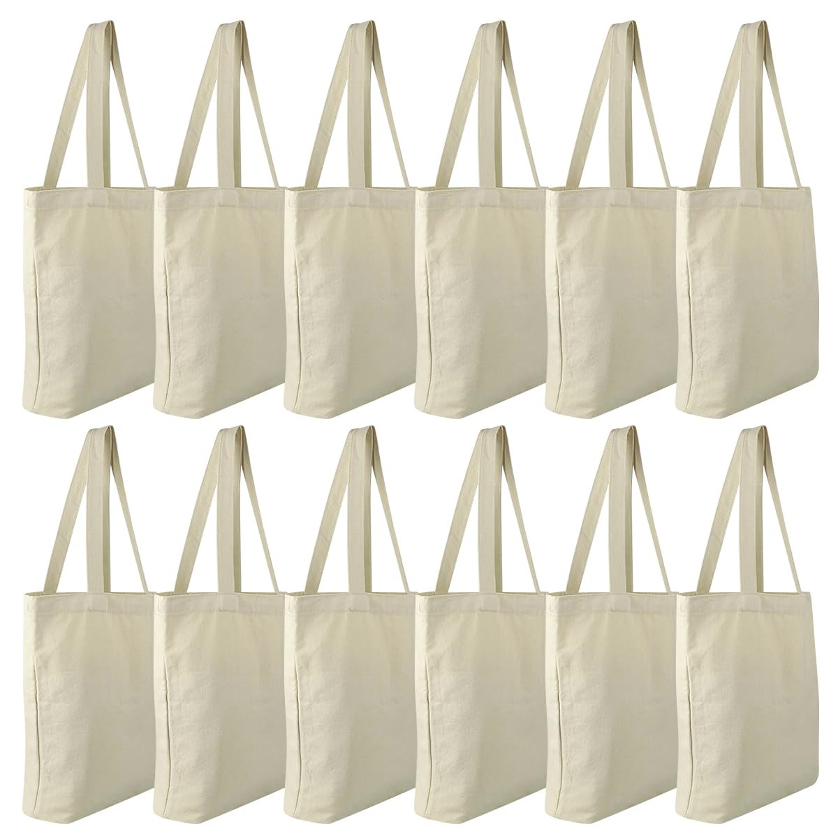 12 Pack Canvas Tote Bags, Heavy Duty Reusable Grocery Shopping Bag 12.2″x14.2…