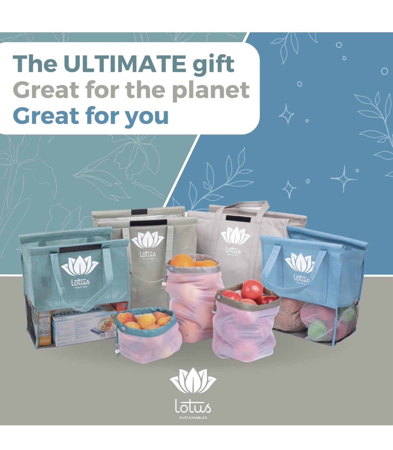 new LOTUS TROLLEY BAGS set of 4 INCLUDES 1 COOLER BAG Reusable Grocery #738