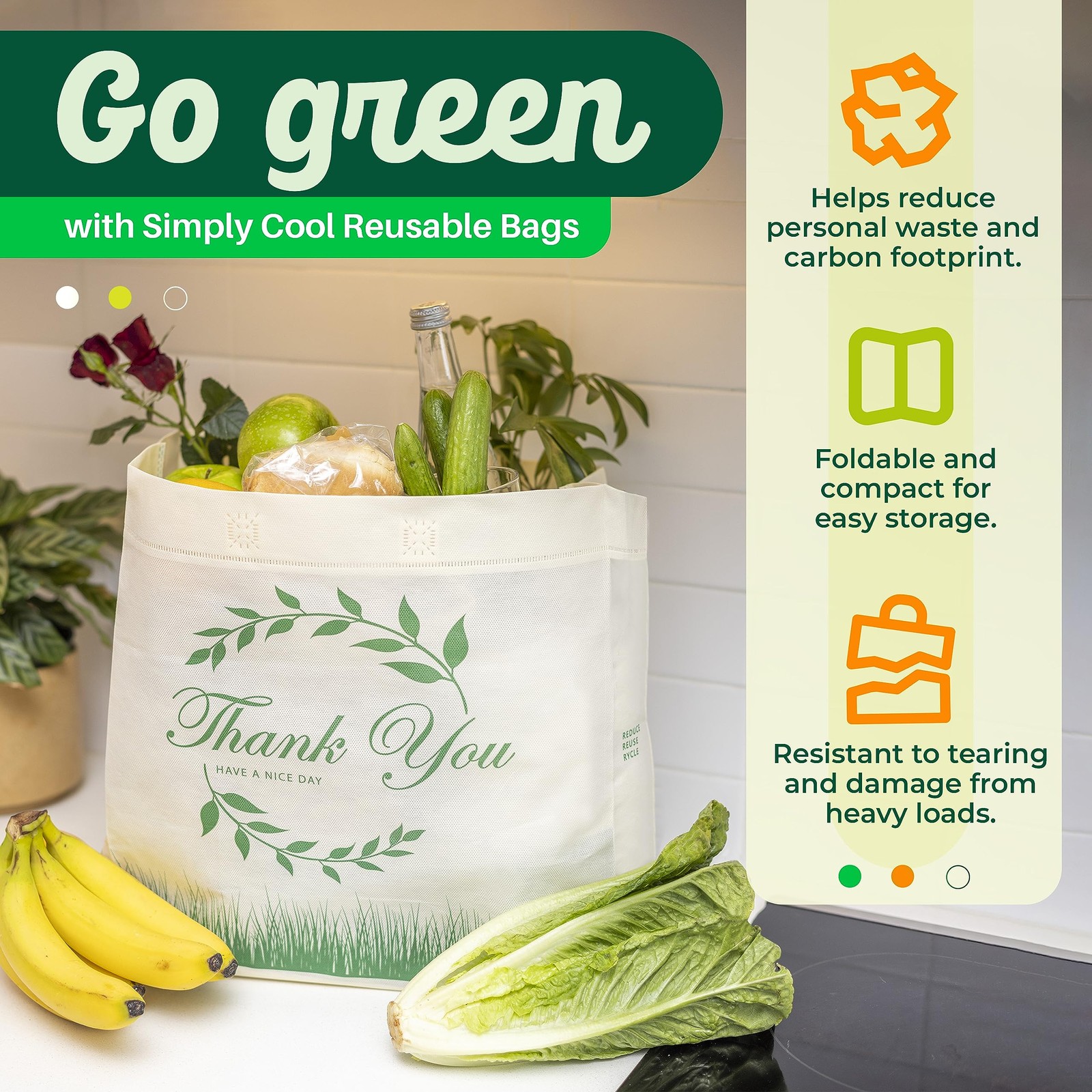 Simply Cool 50 Pack Reusable Thank You-Have a Nice Day Eco-Friendly Large Gro…