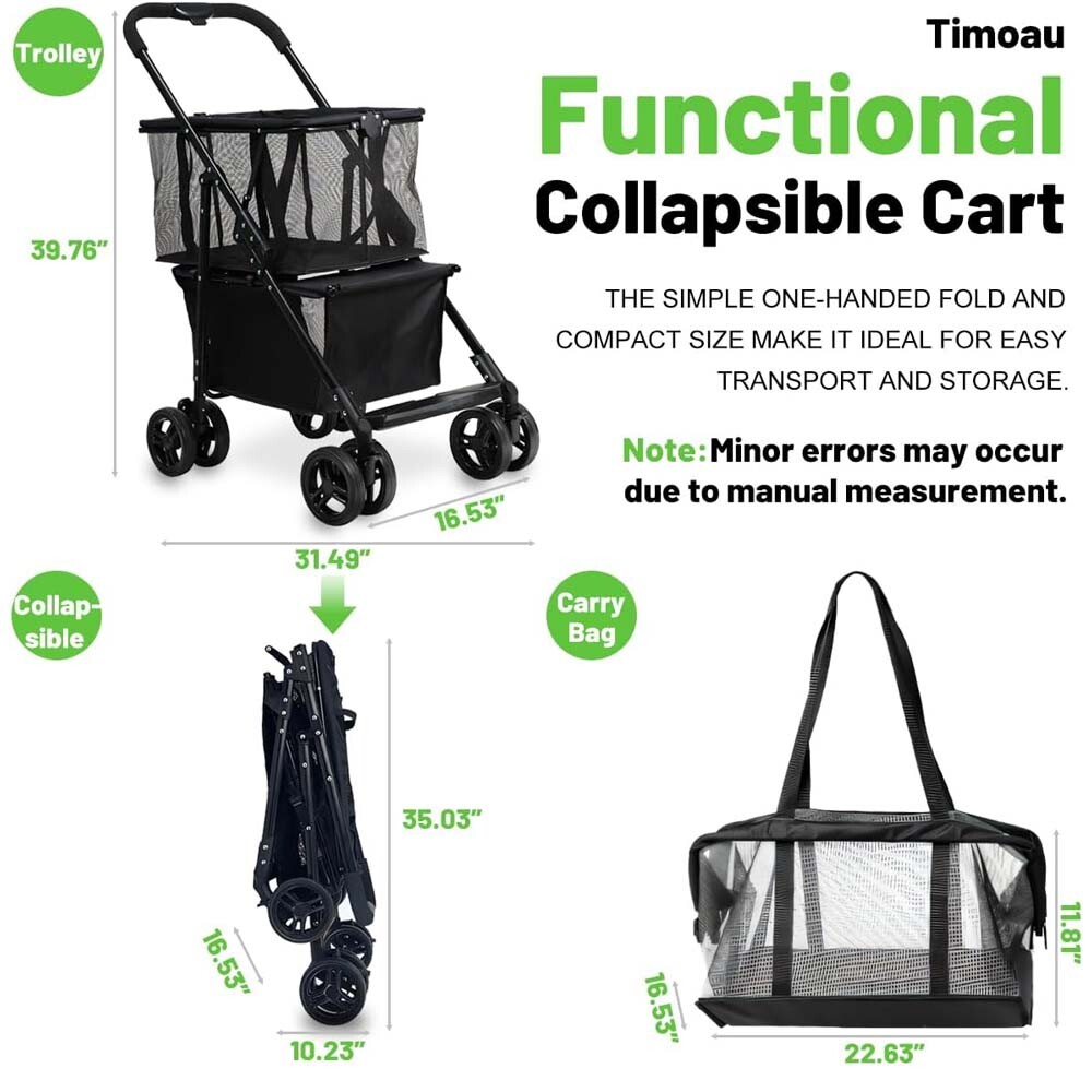 Functional Collapsible Carts Shopping Cart Utility Trolley Cart w/ Swivel Wheels