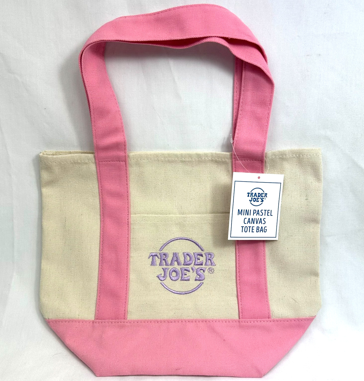 Trader Joe’s Mini Canvas Tote Bag Pink Pastel Reusable NEW 2026