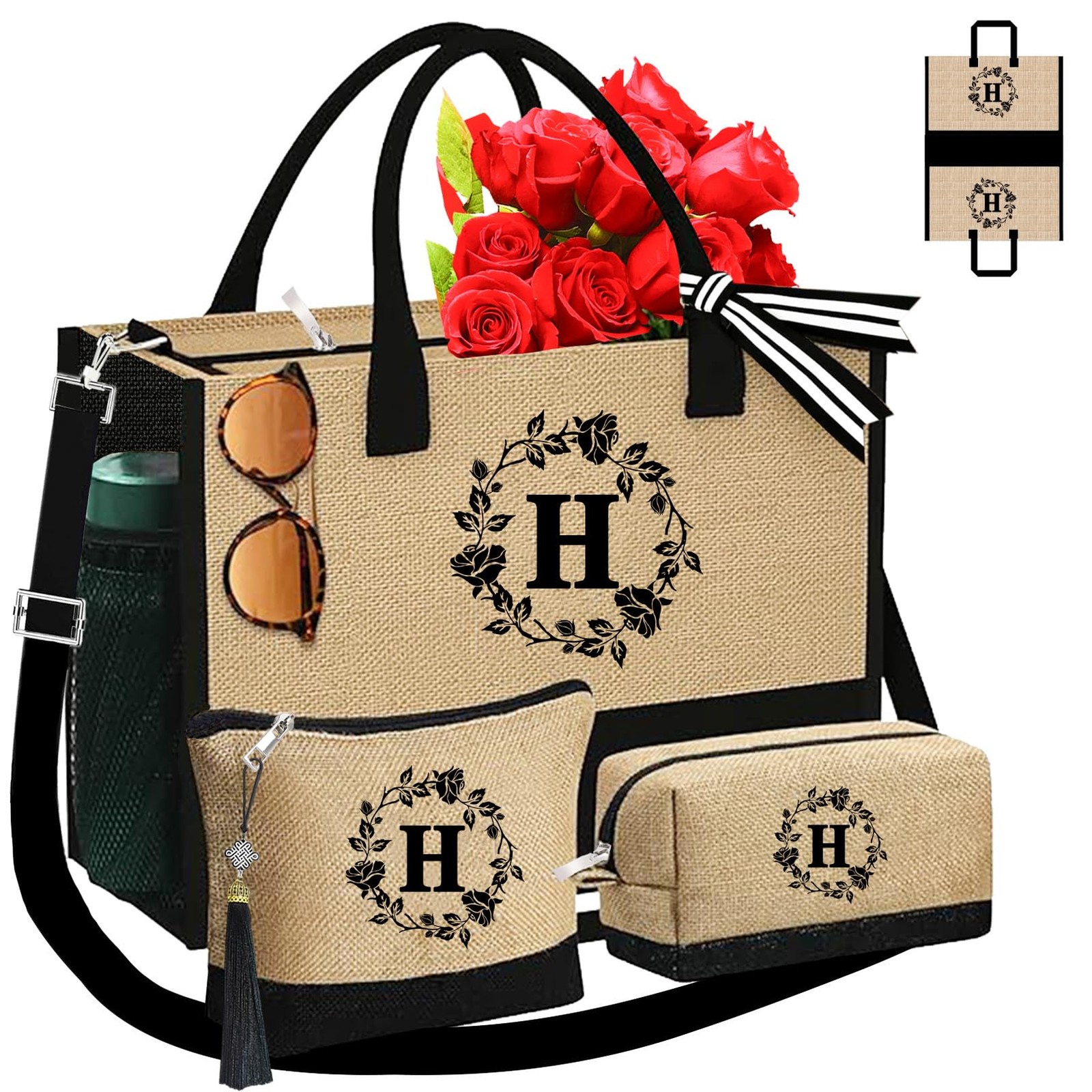 Monogrammed Tote Bags, 3Pcs Birthday Gifts for Women Initial Personalized Jut…