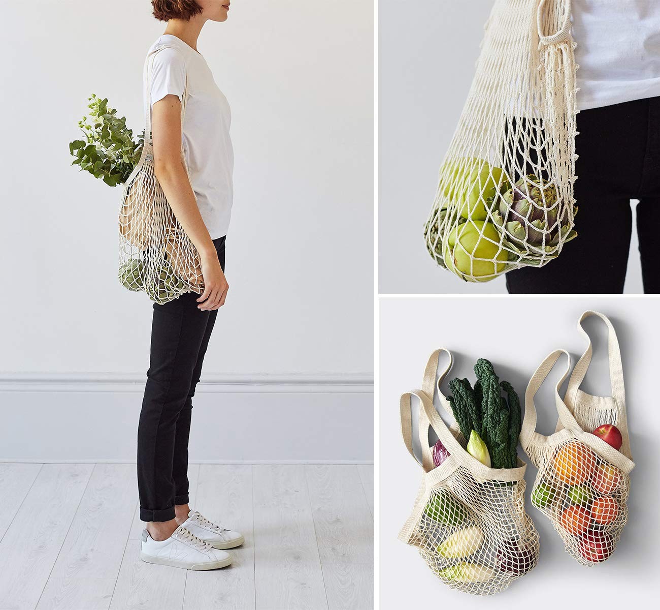 Mesh Grocery Bags, 5 Pack Reusable Washable Cotton String Shopping Bag, Cotton M