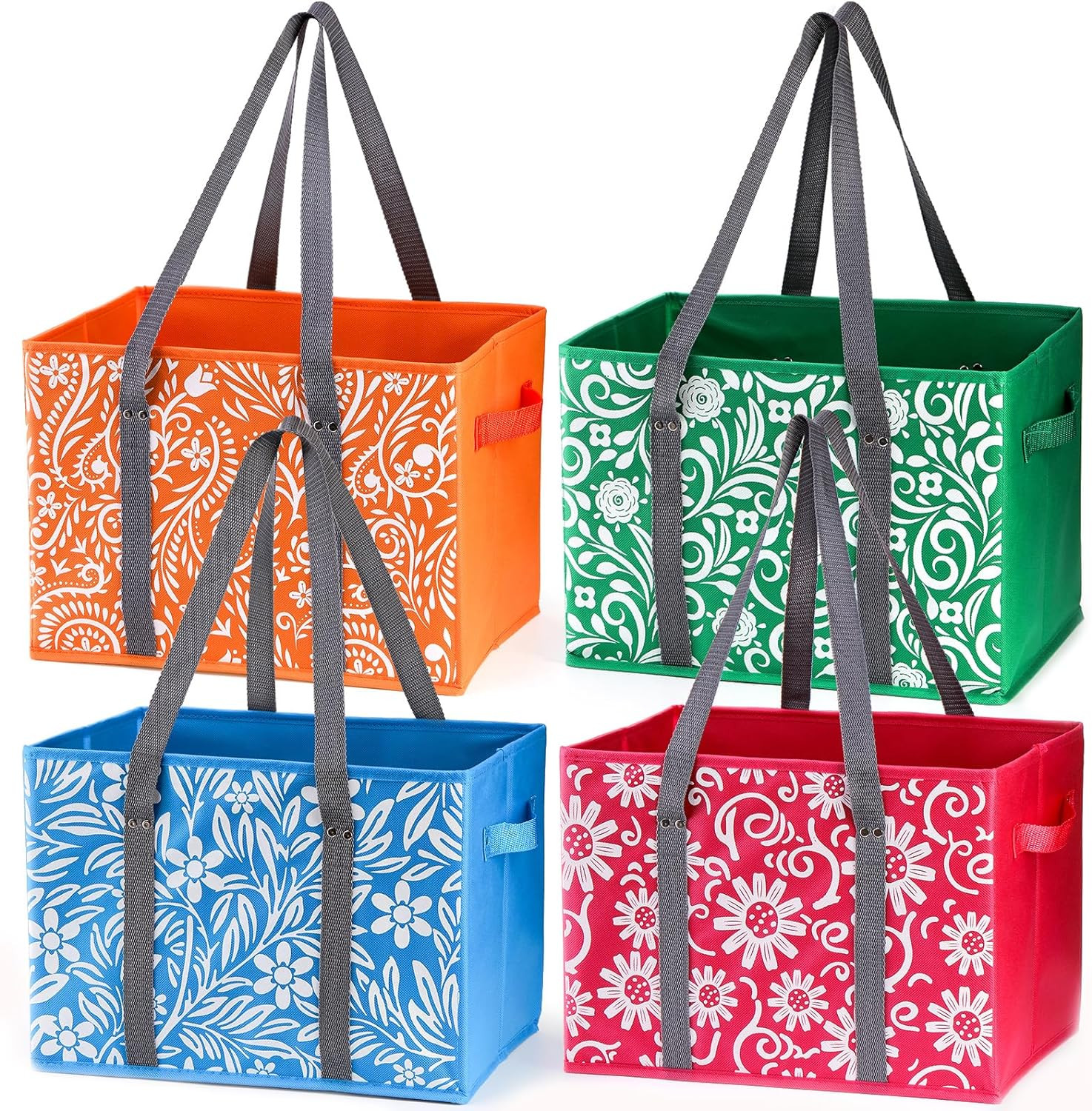 4 Pack Reusable Grocery Bags, Collapsible Large Storage Box Bag with Reinforced
