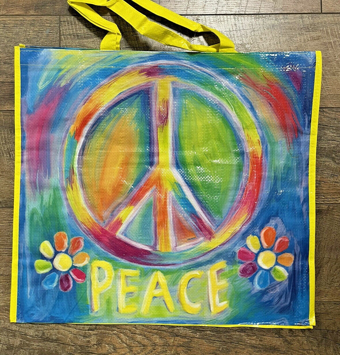 PEACE Painted Hippy Flower Rainbow Tote Canvas Reusable Shopping Bag NEW