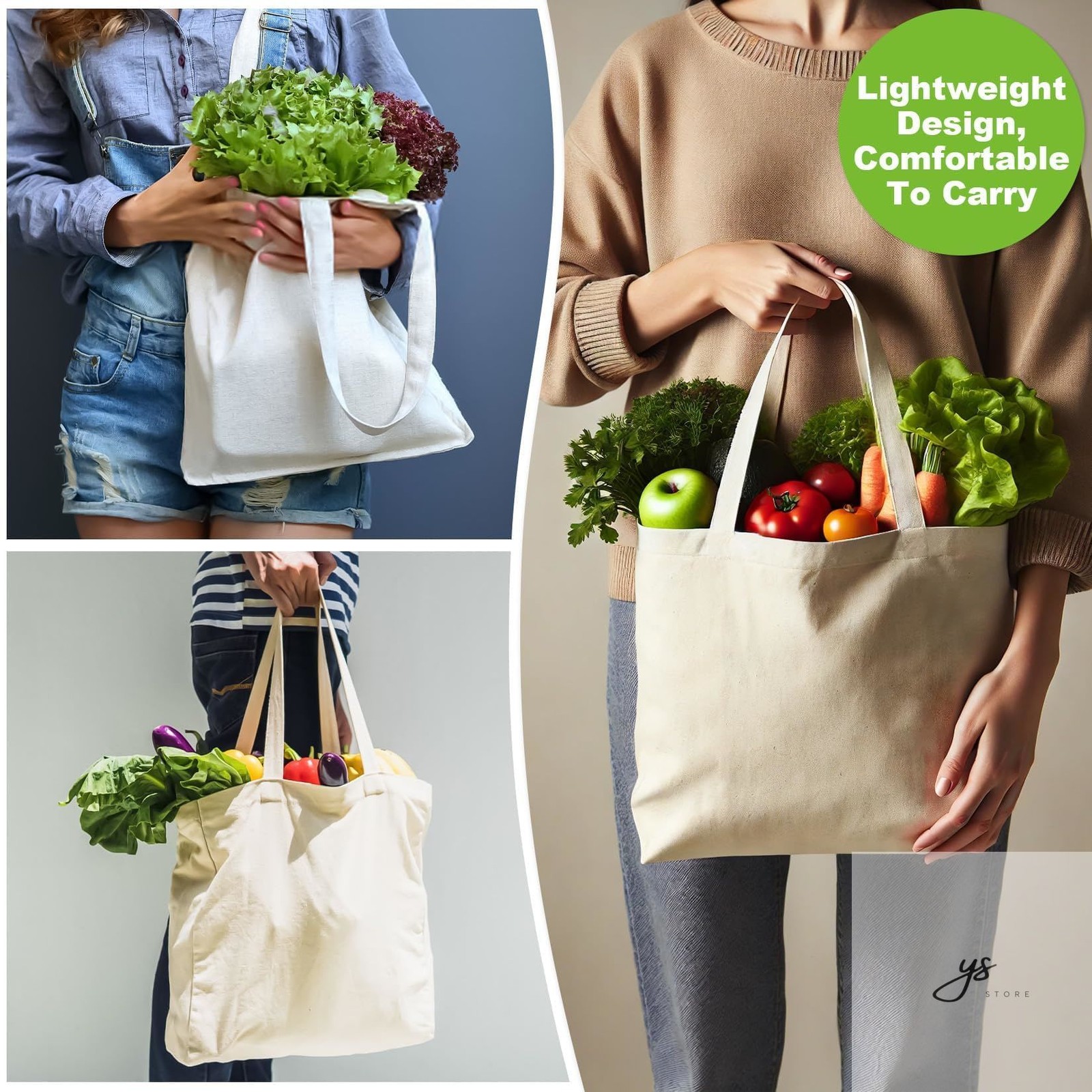 Canvas Tote Bag – 4 PCS Cotton Canvas Reusable Grocery Shopping Blank Tote Bag