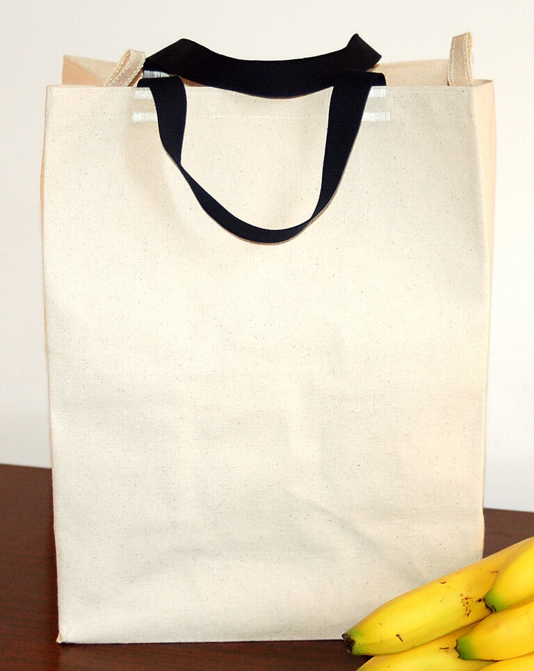 Turtlecreek USA 5 PAK Cotton CANVAS GROCERY BAG Shopping Tote Short Navy Handles