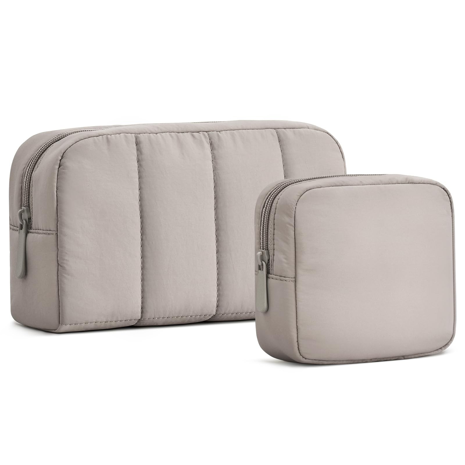 oscaurt 2 Pcs Makeup Bag Travel Toiletry for Women Puffy Padded Camel-Set