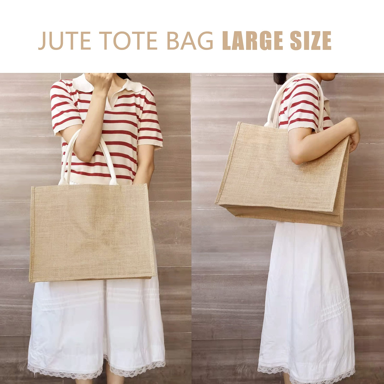 1 Pack Large Jute Tote Bag, 16.5 x 7 x 13, Burlap, Beach, Shopping, Wedding