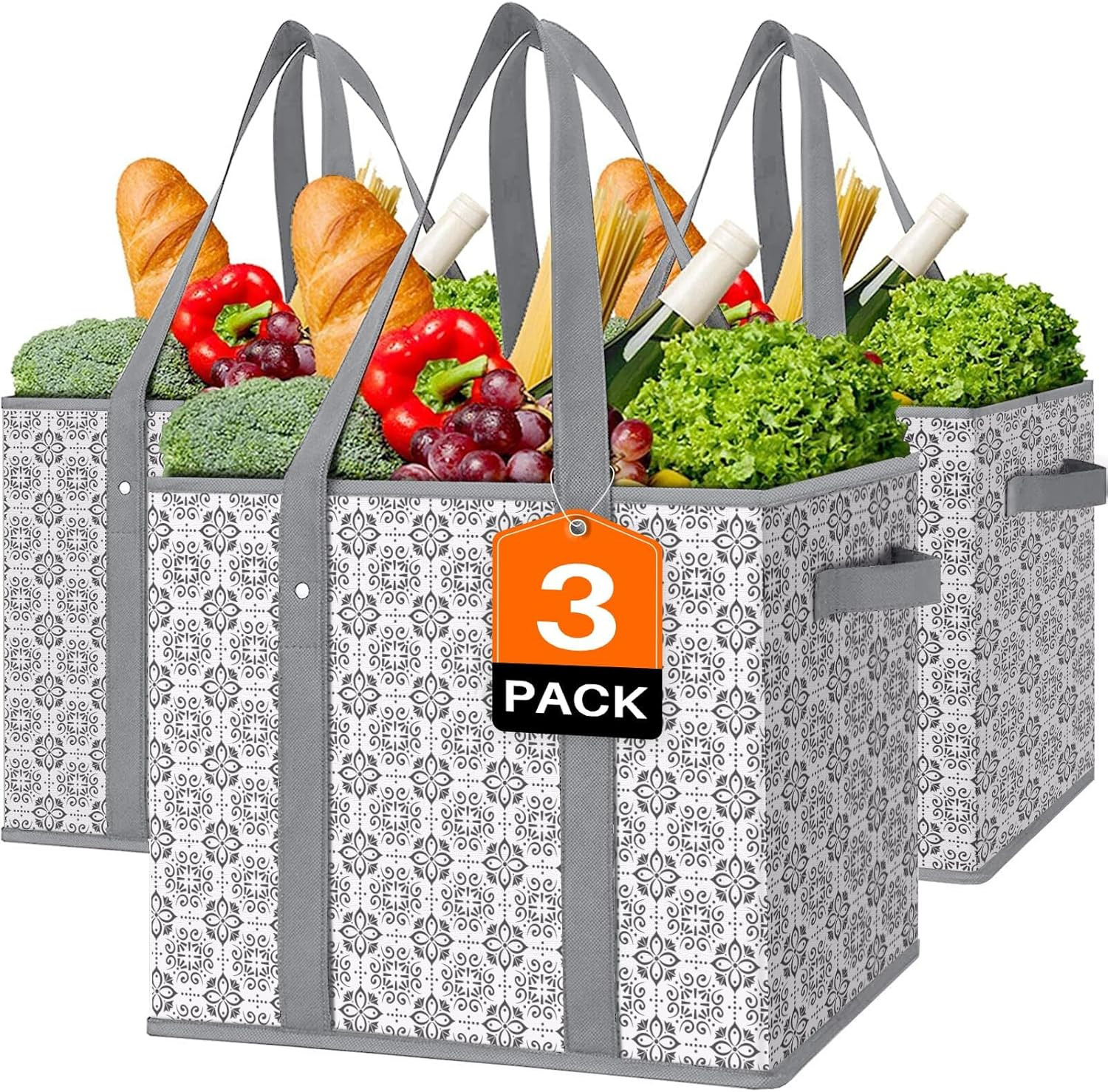 WISELIFE Reusable Grocery Bags [3 Pack],Large Grocery Tote Bag Water Resistant S