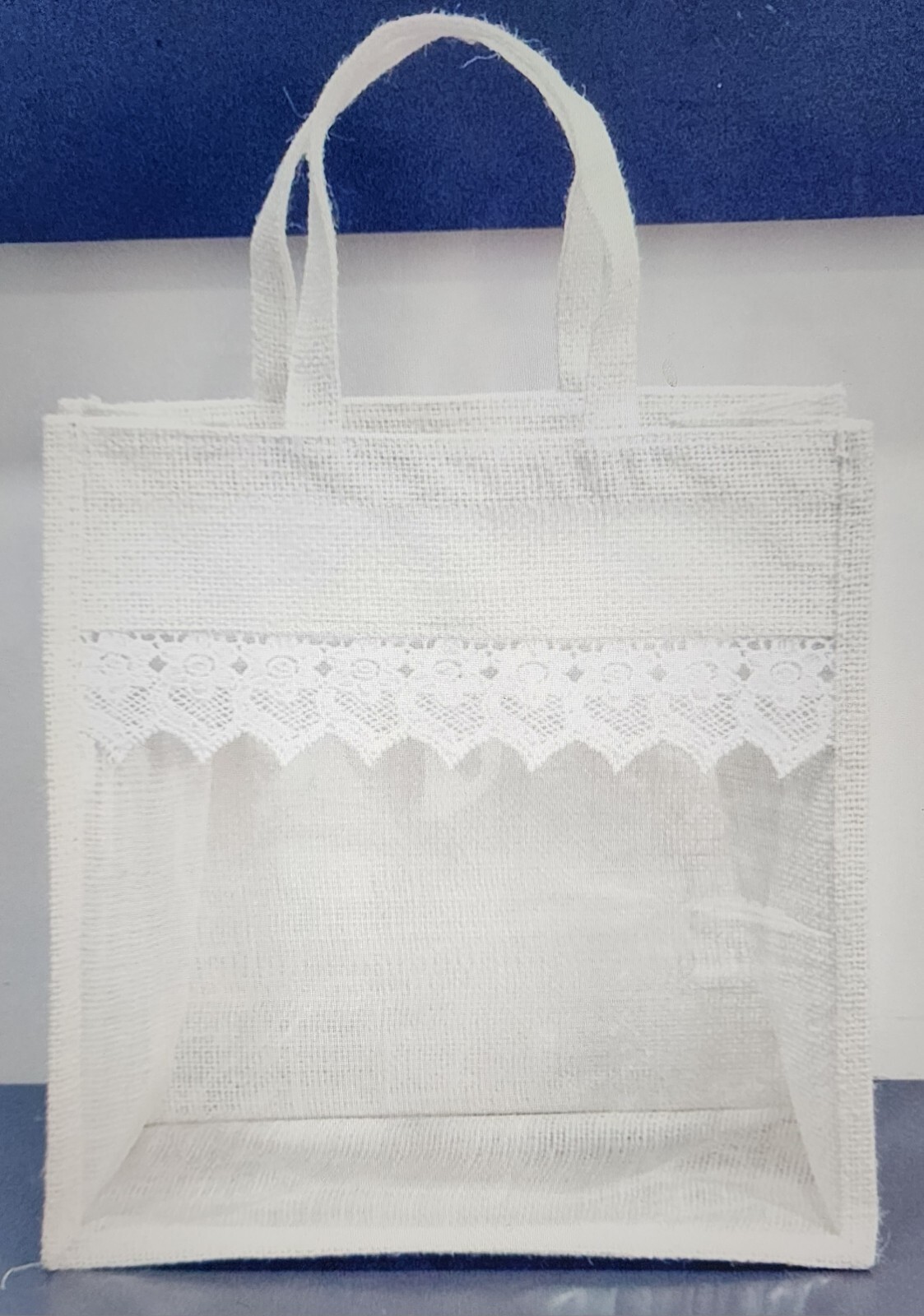 5 PCS Handmade Jute BagTransparent PVC Film Window Jute Beach Tote Reusable Bag