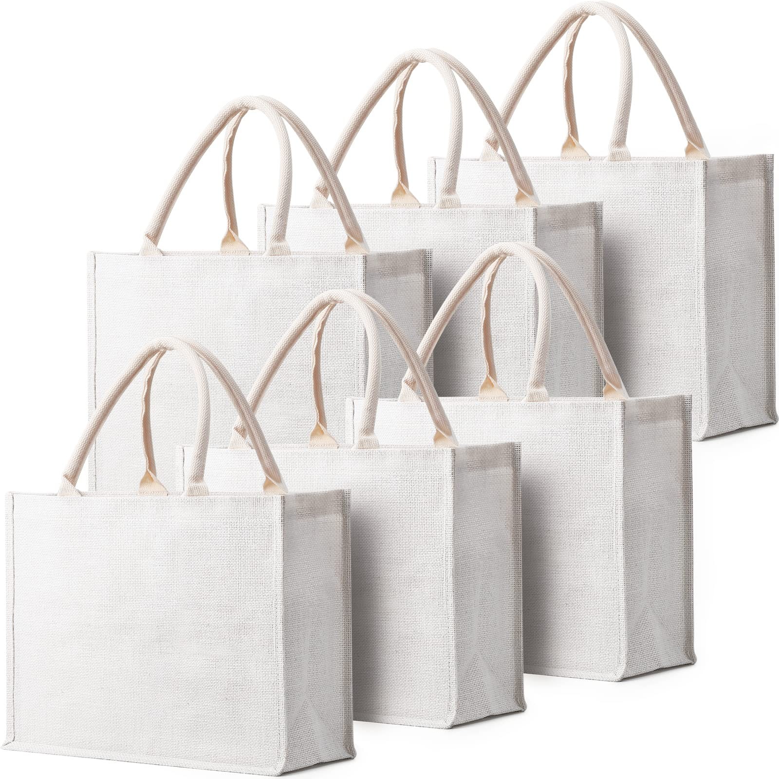 Segarty Tote Bags, 6 Pack Large White Burlap Jute Reusable Canvas Gift Favors…