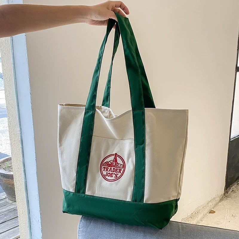 Trader Joe ‘s Large Canvas Reusable Tote Bags Colorful Canvas Tote Bag 4 Colors