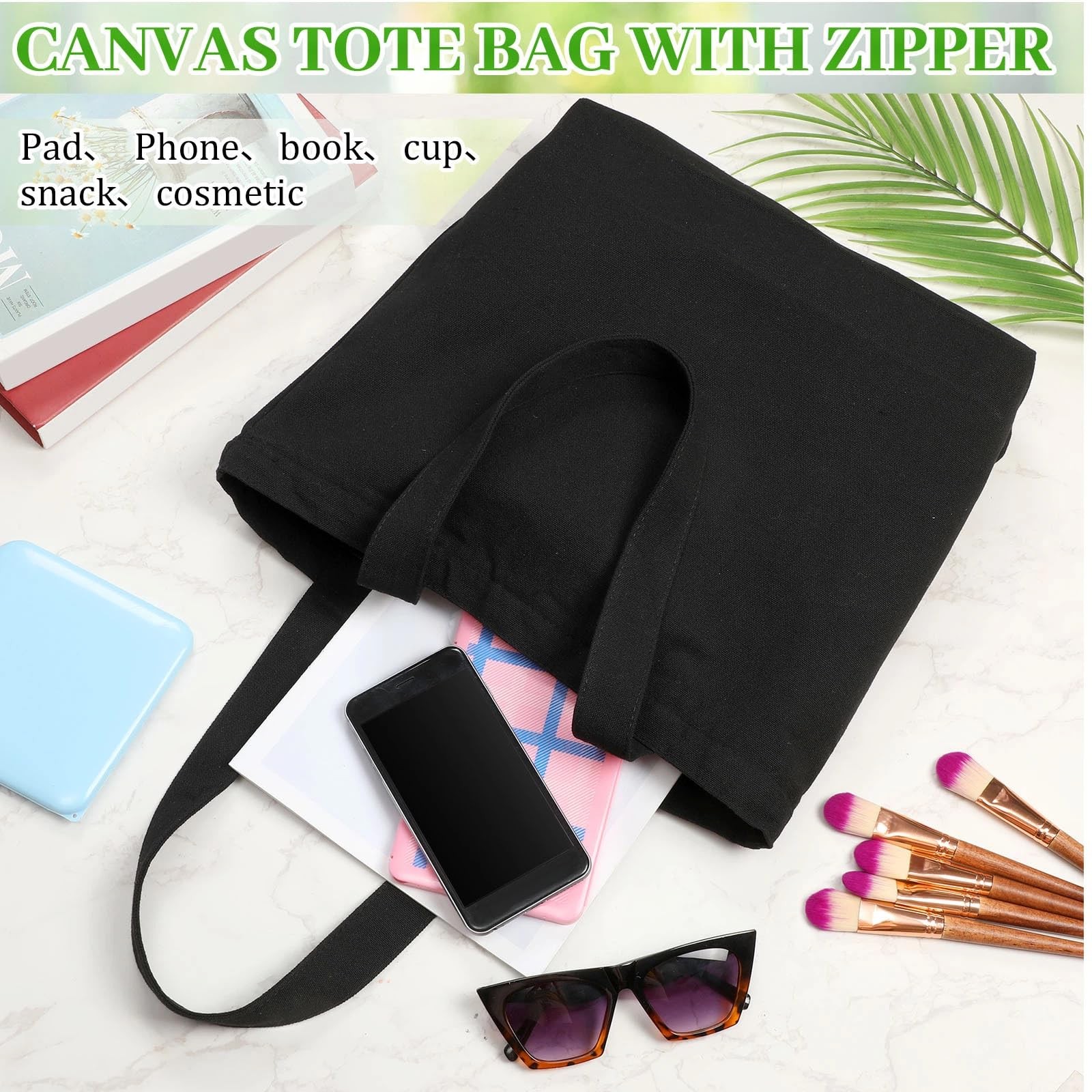 Silkfly Canvas Tote Bags Bulk Blank Cotton Canvas Bag with Zipper Handles Reu…