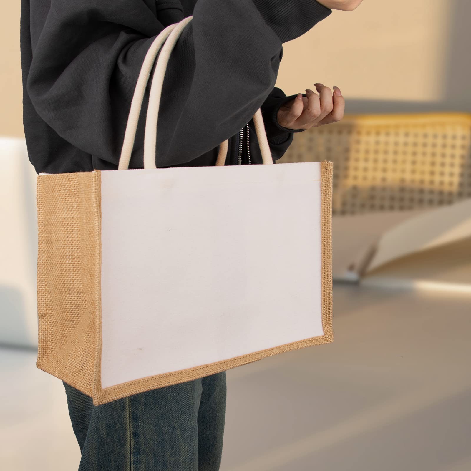 6 PCS Jute Burlap Reusable Grocery Tote Bags With Handles DIY