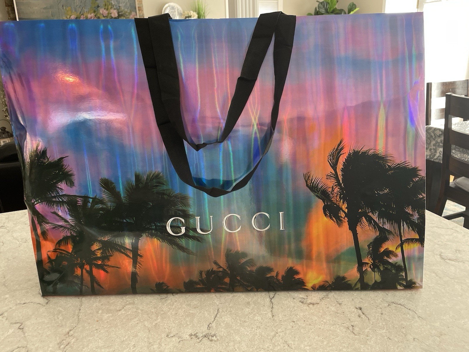 Gucci Palm Tree Multicolor Hologram Foldable Reusable Shopping Bag 26x7x18 in
