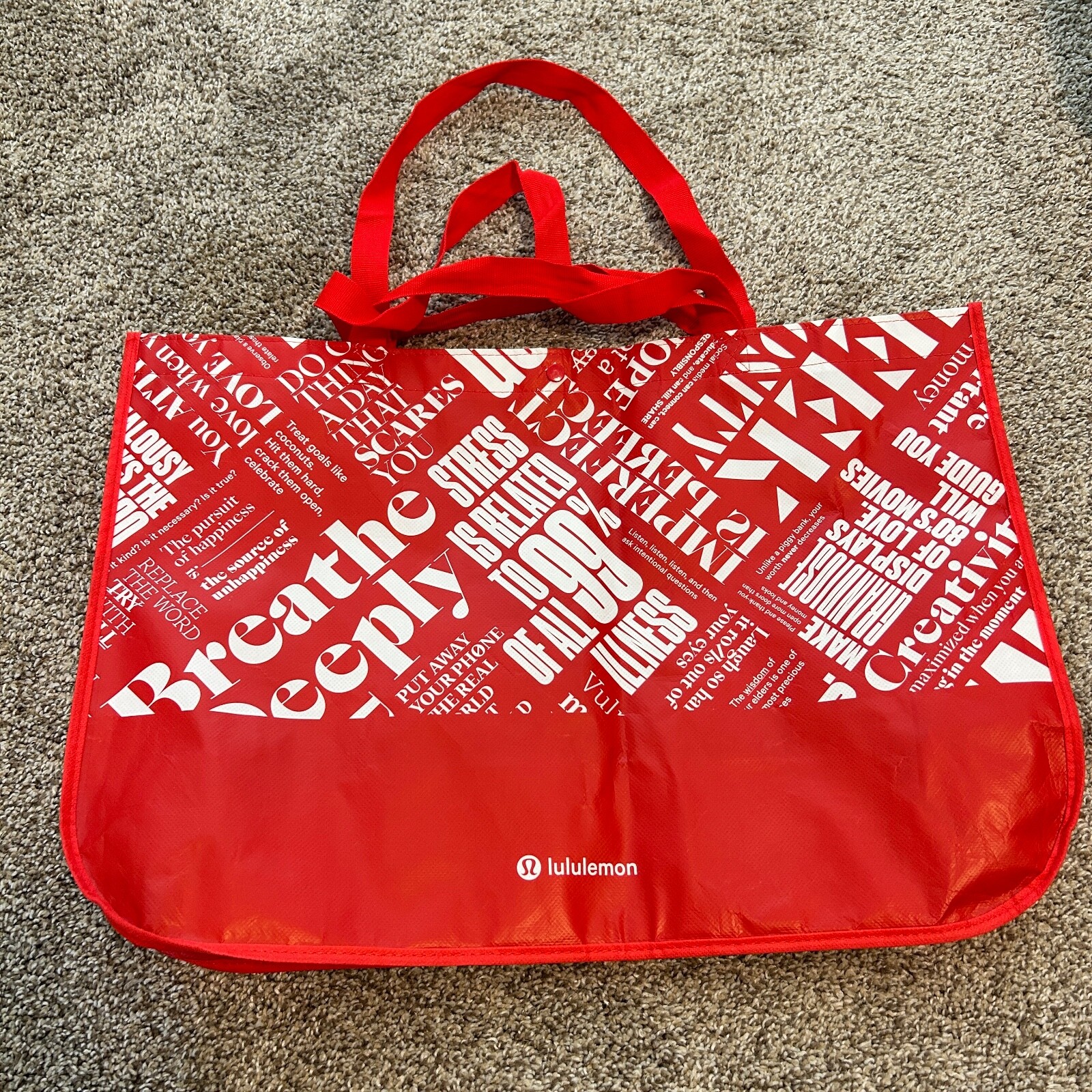 Jumbo Lululemon Reusable Bag | Red with White Writing | Two Sets of Handles