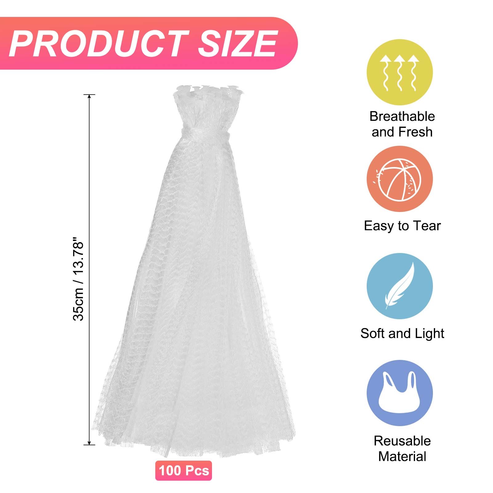 100Pcs Reusable Mesh Produce Bags 13.8 Inches Egg Hatching Bags White