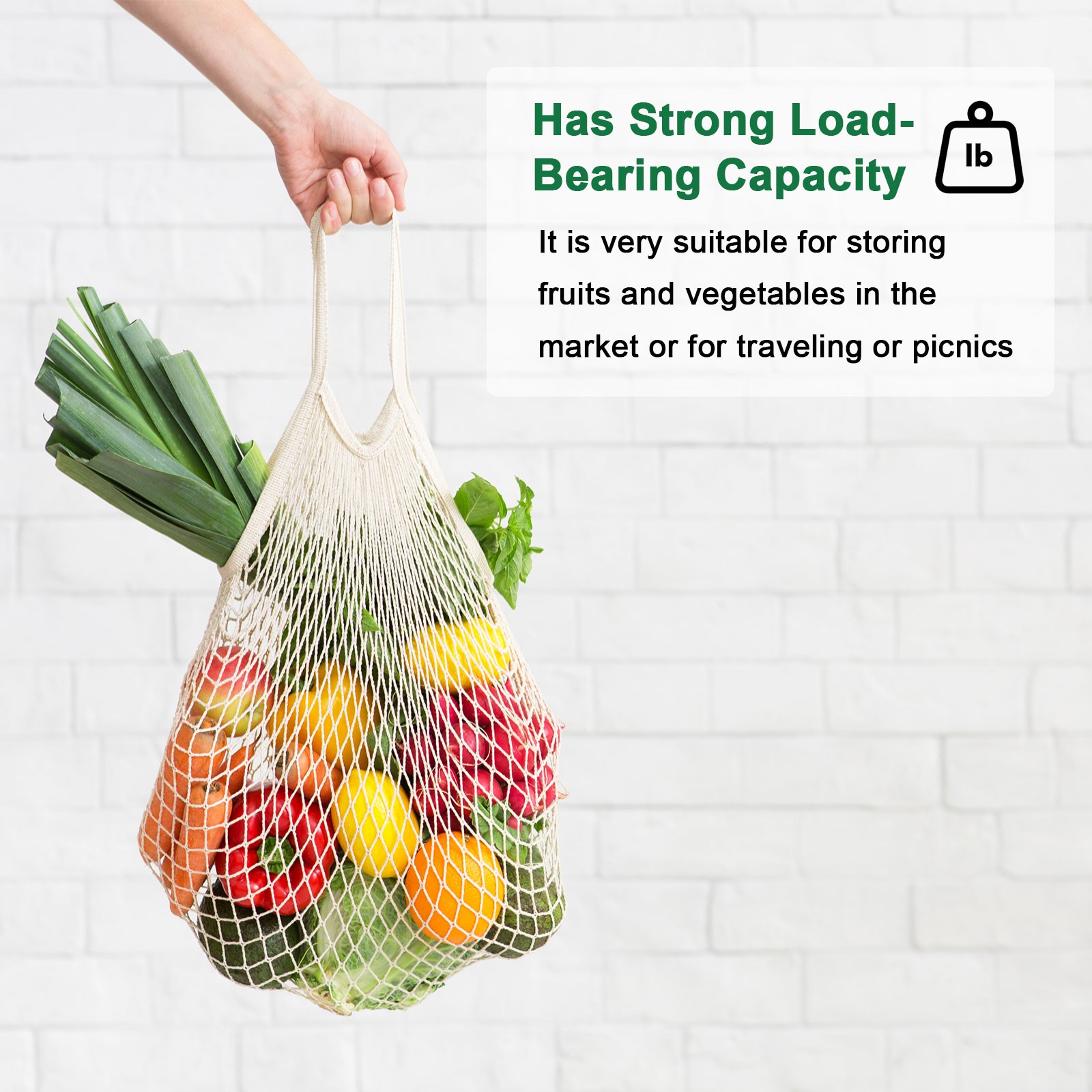2-Pack Reusable Mesh Net String Grocery Bags [Blue-Green,Long&Short Handle]