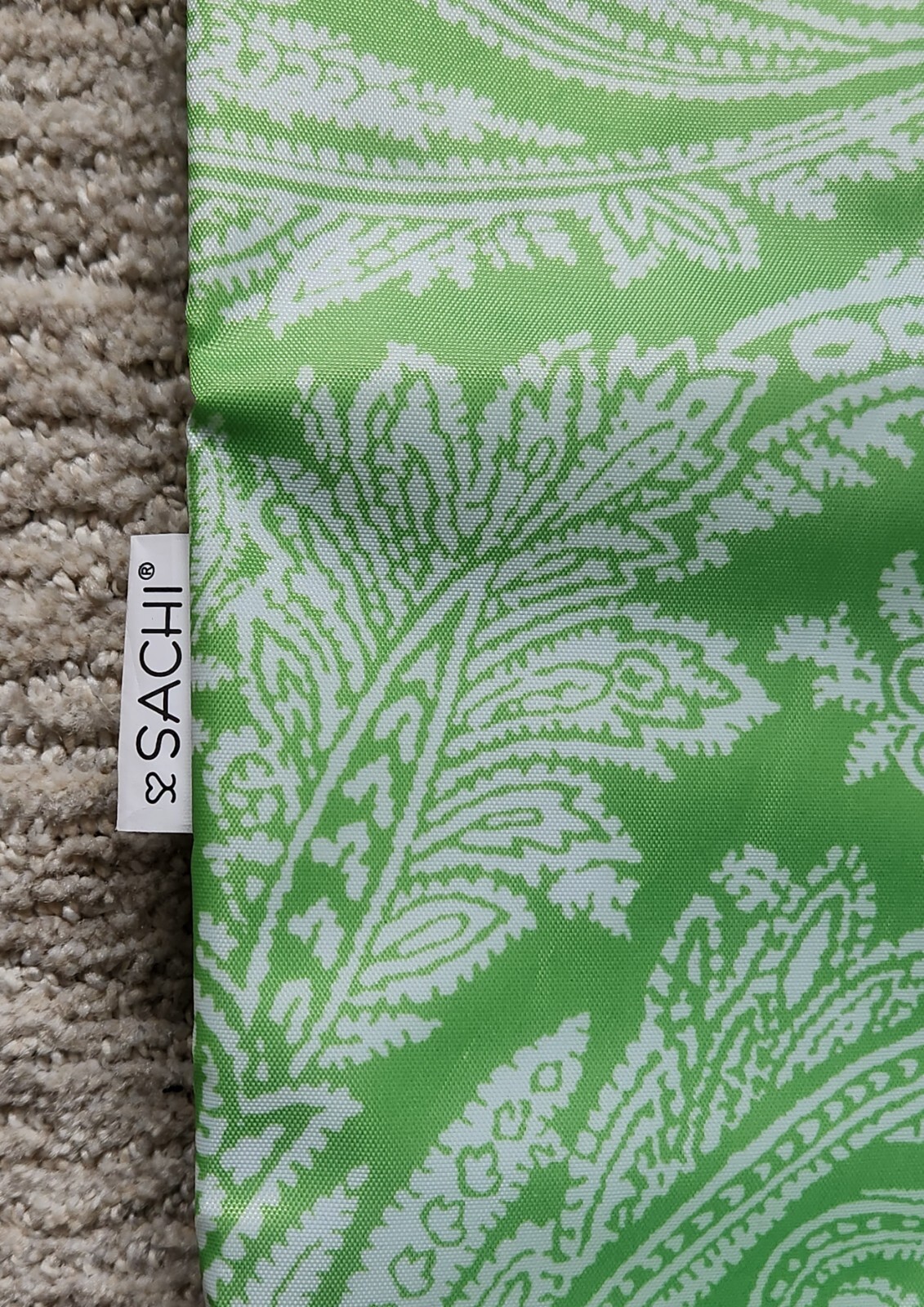 NEW SACHI green paisley insulated foldable tote market/lunch bag, zippered pouch