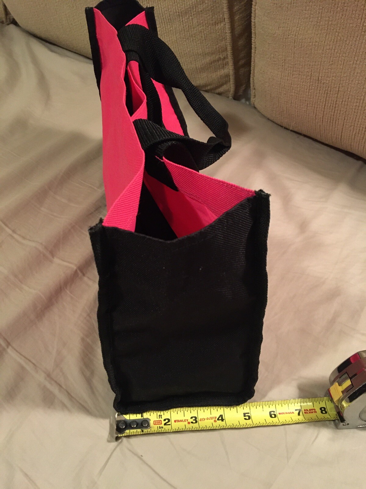 Pink & Black 2-handle Tote Reusable Bag, about 15” x 5” x 9” tall Nylon, stained