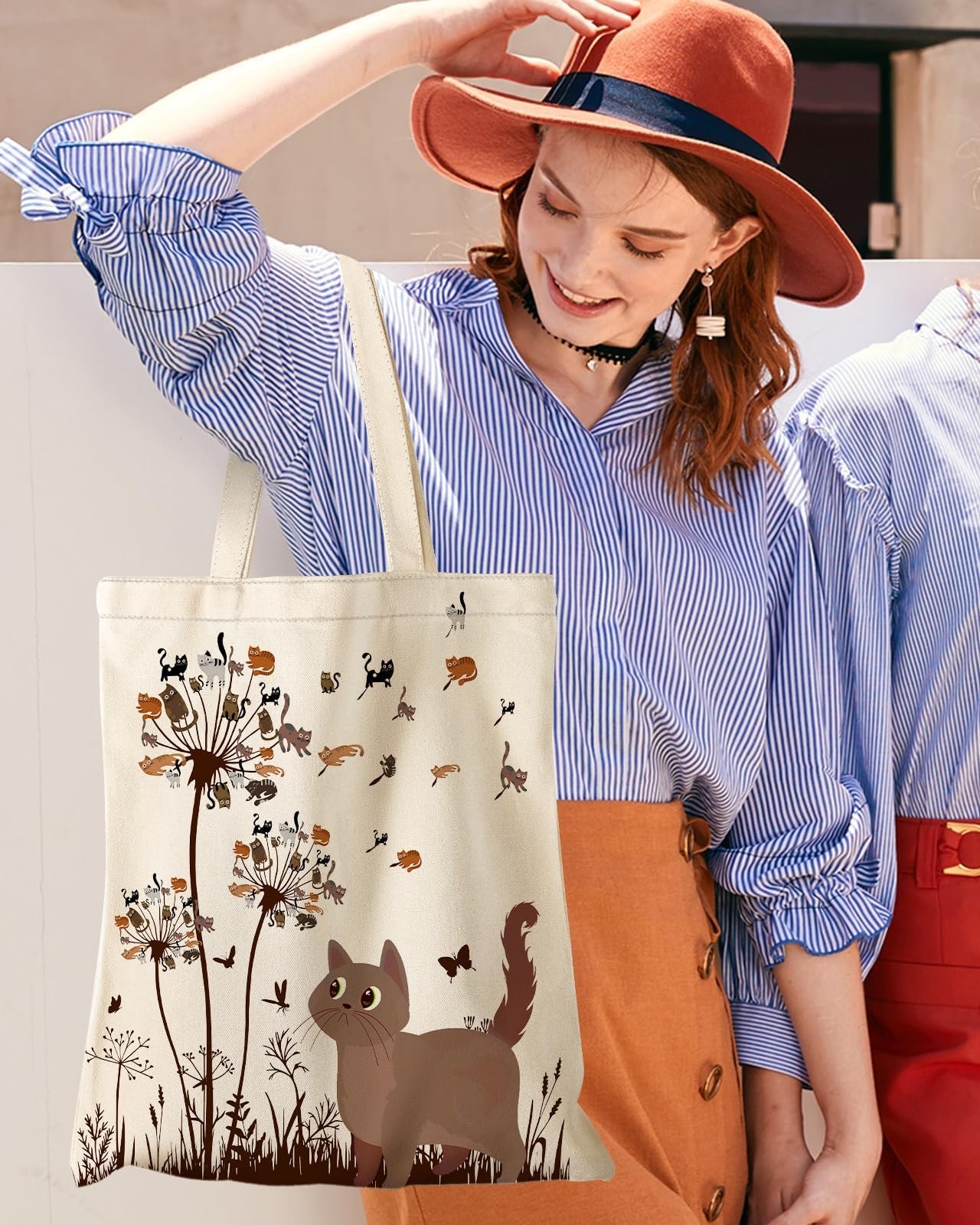 Miss Adola Aesthetic Canvas Tote Bag with Inner One Size, Cats Dandelion
