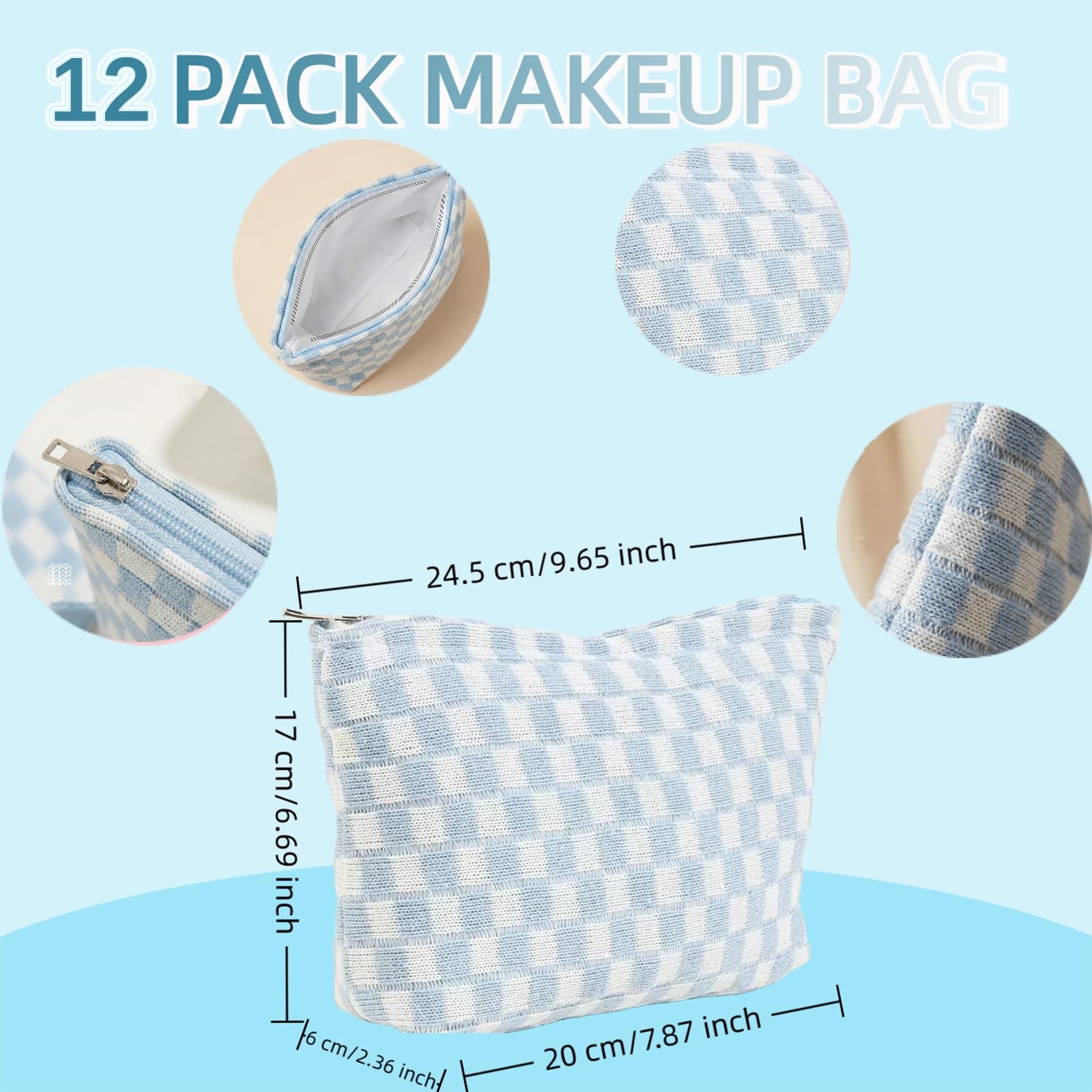12 PACK Makeup Bags-Bulk Bridesmaid Proposal 7.87 x 6.69 x 2.36 inches, Blue