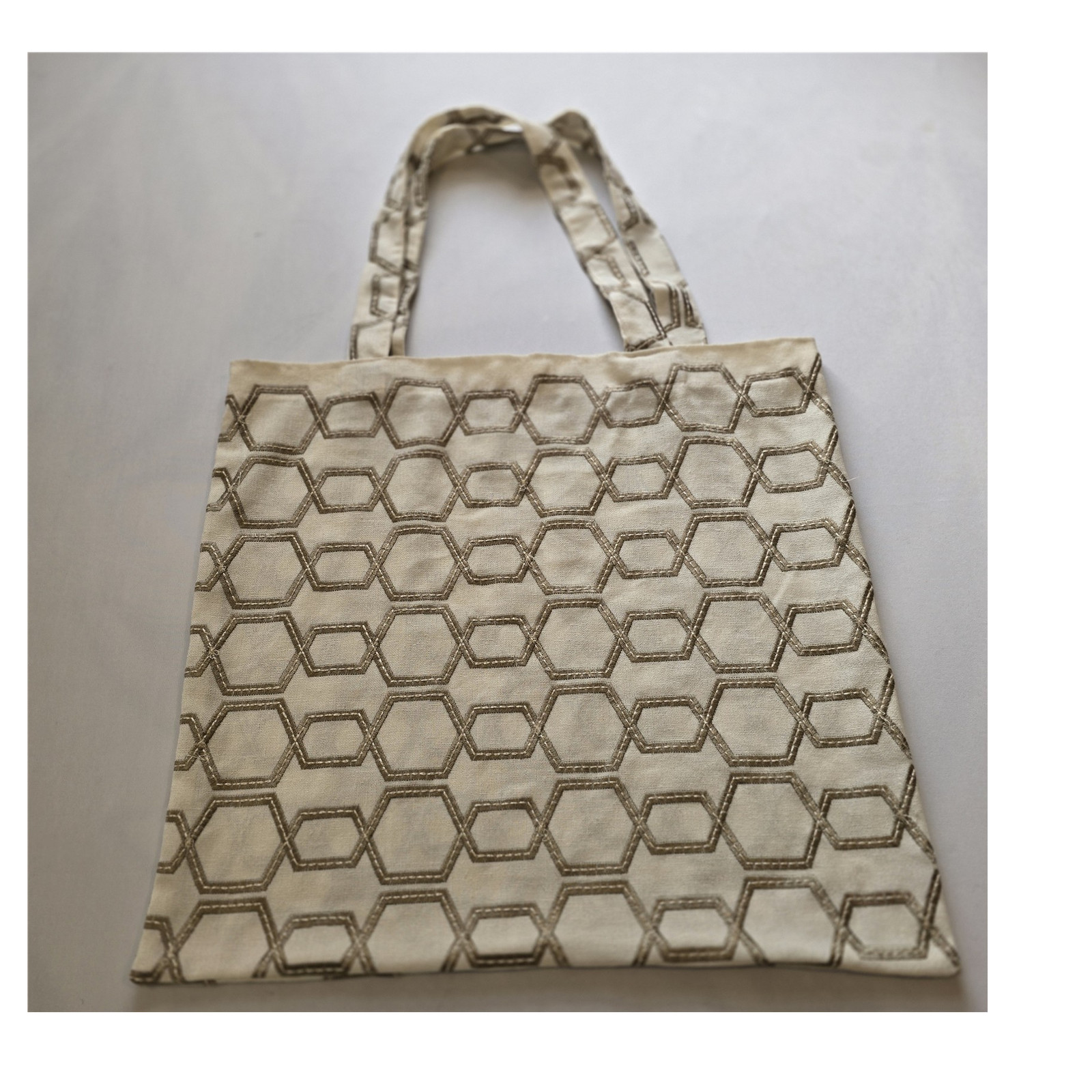 Geometric Pattern Foldable Canvas Tote Shopping Bag Medium Beige Brown Modern