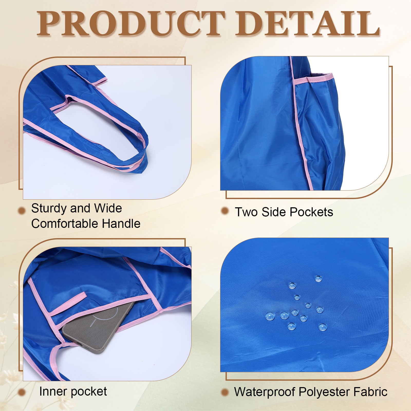 Washable Shopping Totes with Handles, Grocery Bags, Light Blue