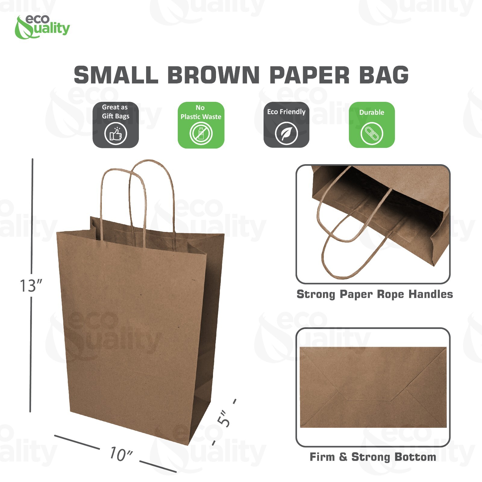 10x5x13 Small Kraft Brown Paper Shopping Bags with Twine Handles Reusable 200pcs