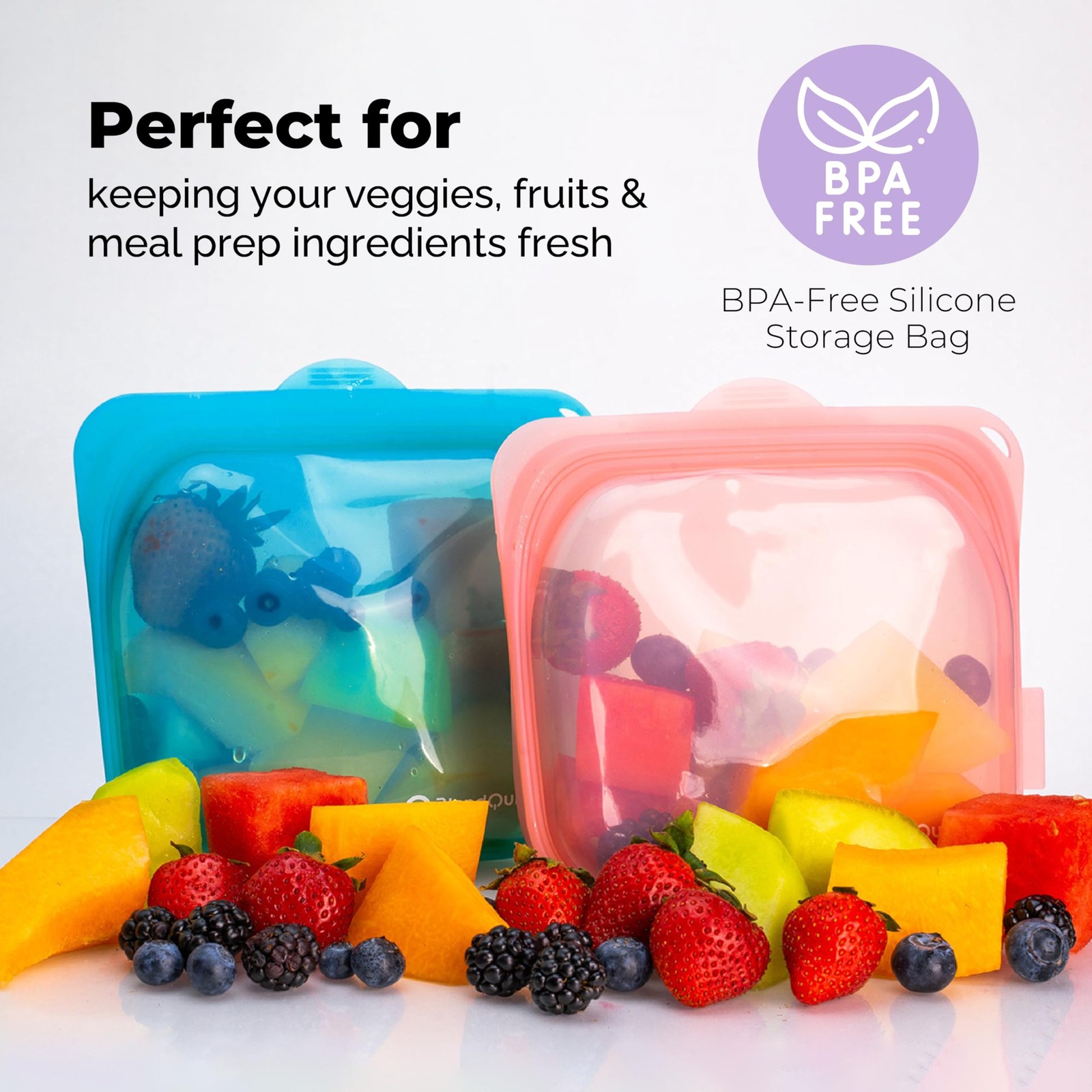 BlendQuik, Reusable Silicone Food Storage Bags, 1000 ml One Size, Purple