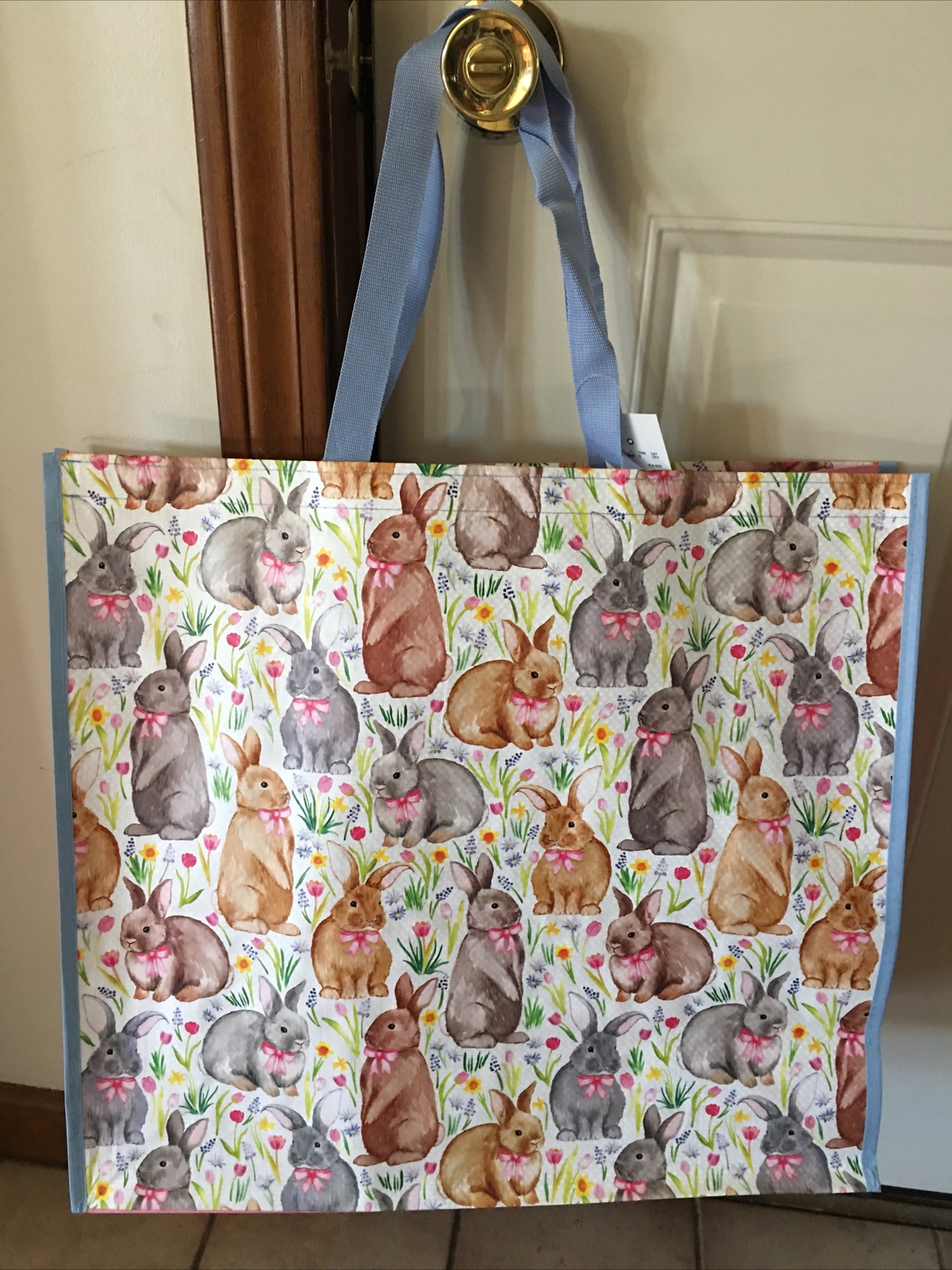 Easter Spring Bunny Rabbits Floral Flowers Gift Reusable Tote Homegoods Bag New