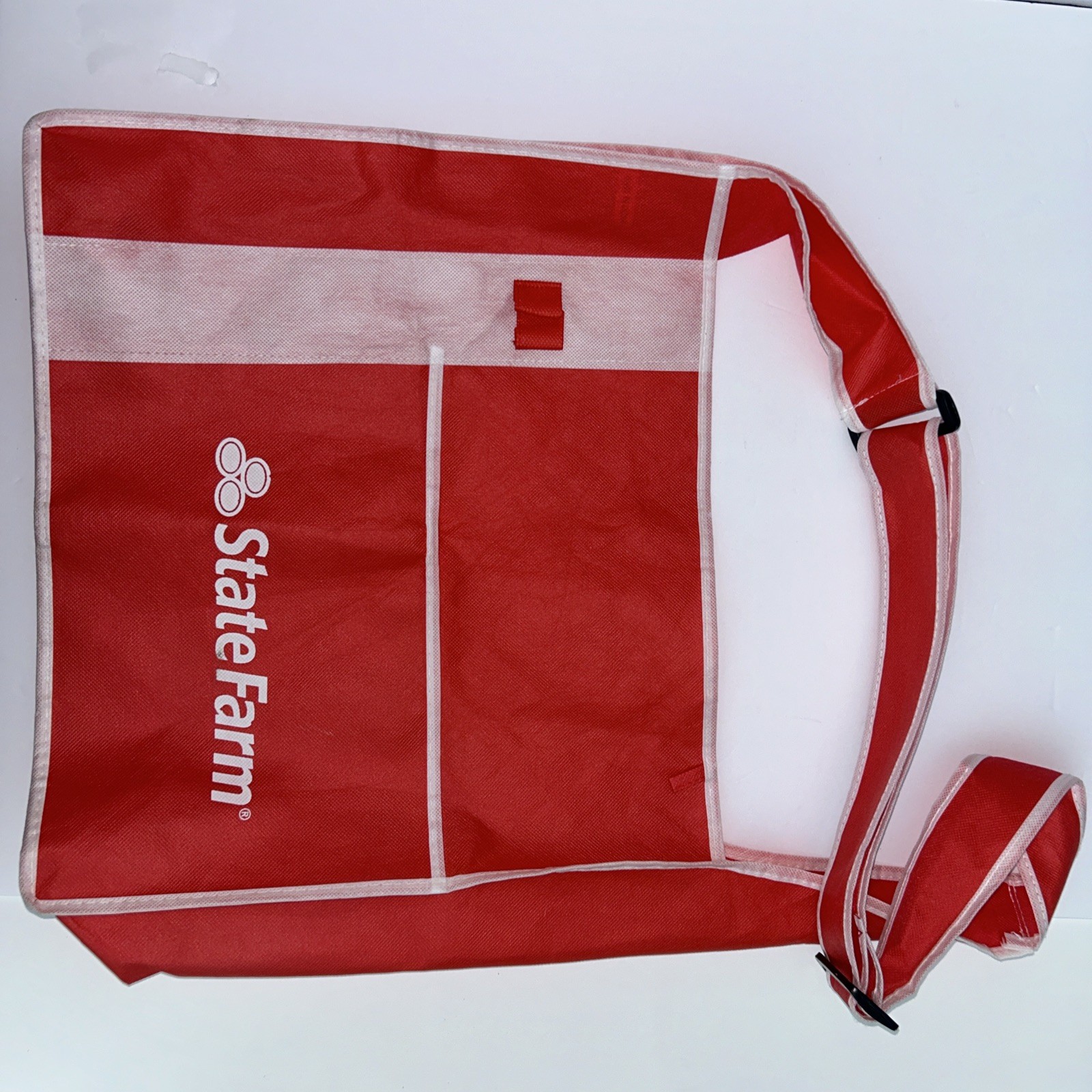 State Farm Tote Book Grocery Bag, White and Red Adjustable Strap