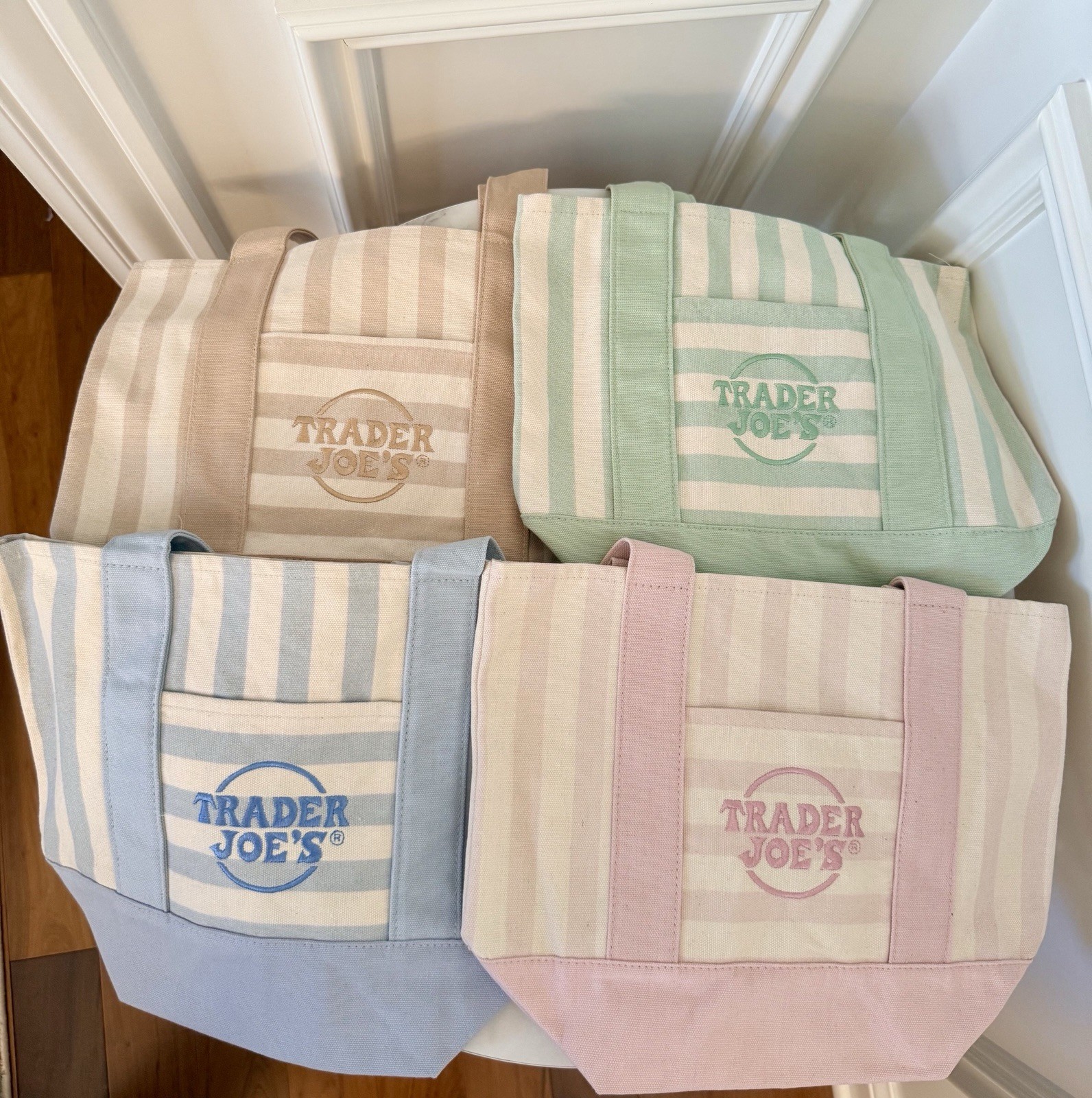 💙 Trader Joe’s Mini Pastel Stripe Canvas Tote Bag, Set Of 4, Ship Today!