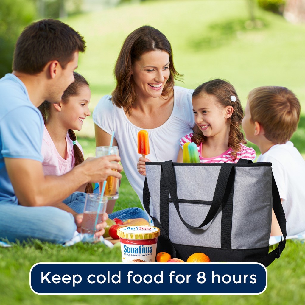Large Insulated Tote for Hot Cold Lunch Food, Snacks, Wine, Beer – Cooler Bag